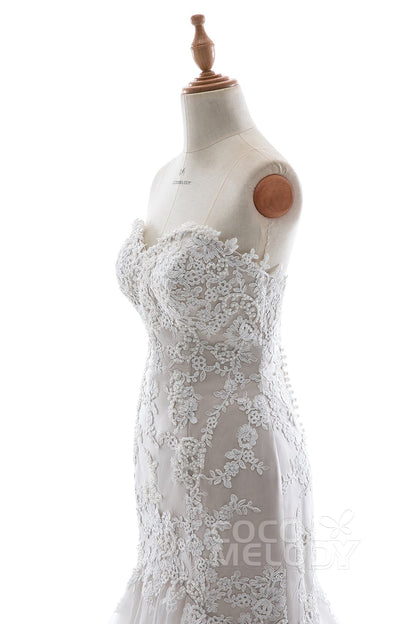 Trumpet-Mermaid Court Train Tulle Lace Wedding Dress LD5580CR