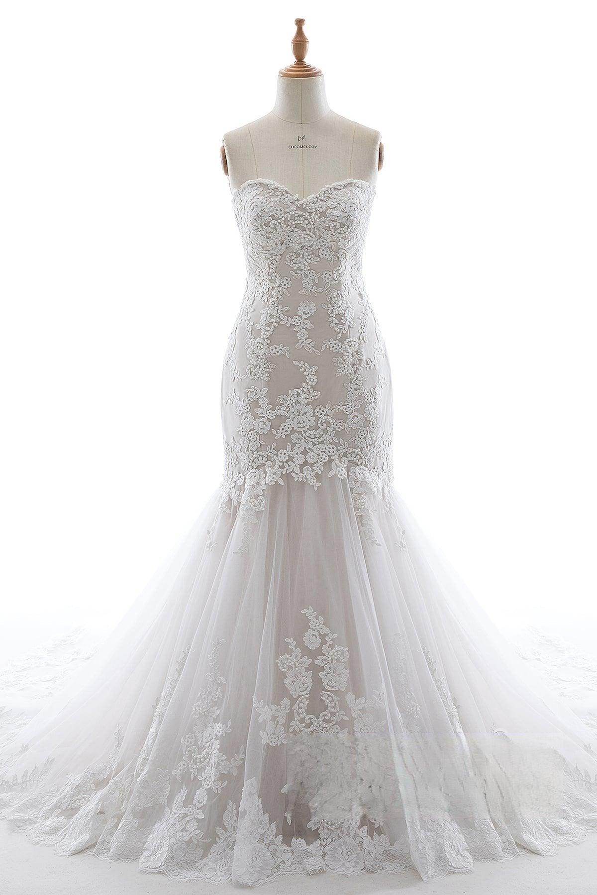 Trumpet-Mermaid Court Train Tulle Lace Wedding Dress LD5580 - COCOMELODY
