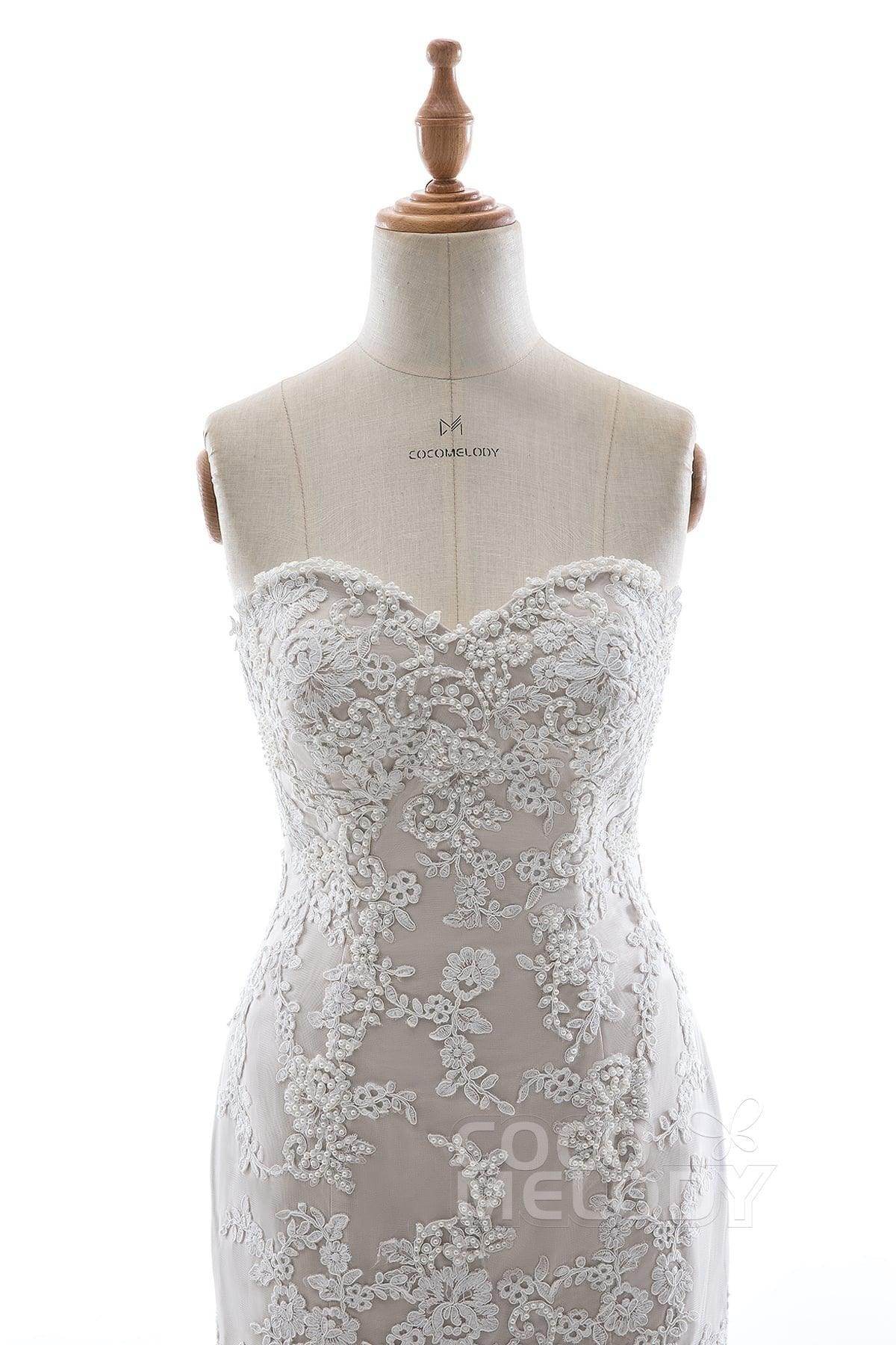 Trumpet-Mermaid Court Train Tulle Lace Wedding Dress LD5580 - COCOMELODY