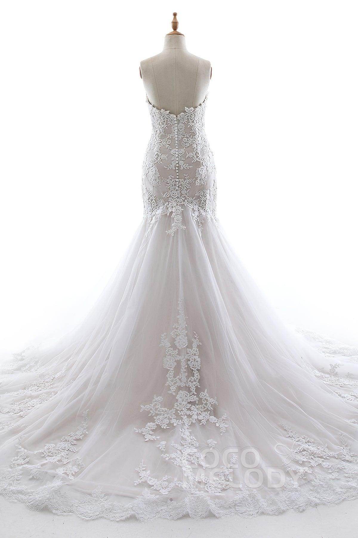 Trumpet-Mermaid Court Train Tulle Lace Wedding Dress LD5580 - COCOMELODY