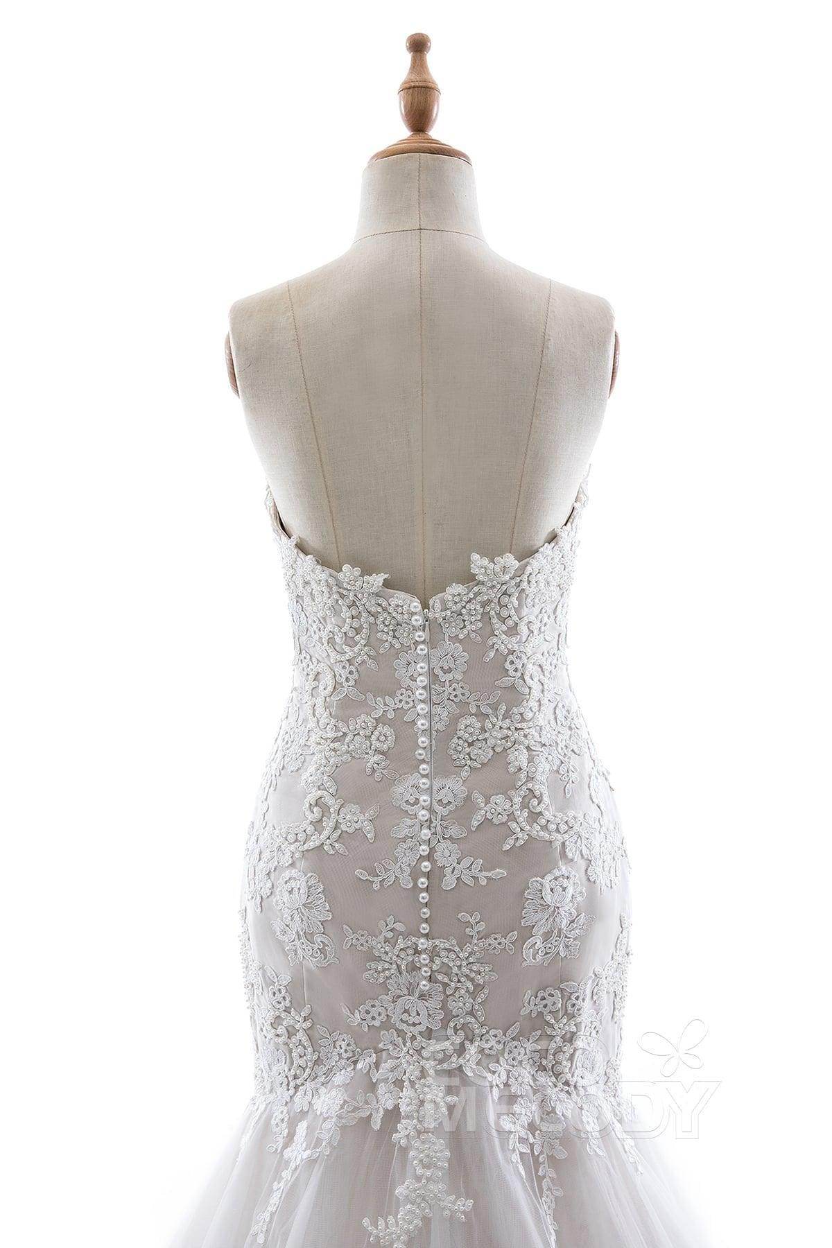 Trumpet-Mermaid Court Train Tulle Lace Wedding Dress LD5580 - COCOMELODY