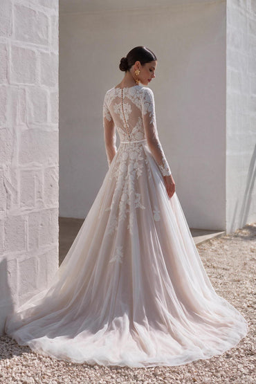 A-Line Court Train Tulle and Lace Wedding Dress LD5693 - 35 Days / As Picture:Ivory/Champagne / US0-UK2-EUR30 - COCOMELODY