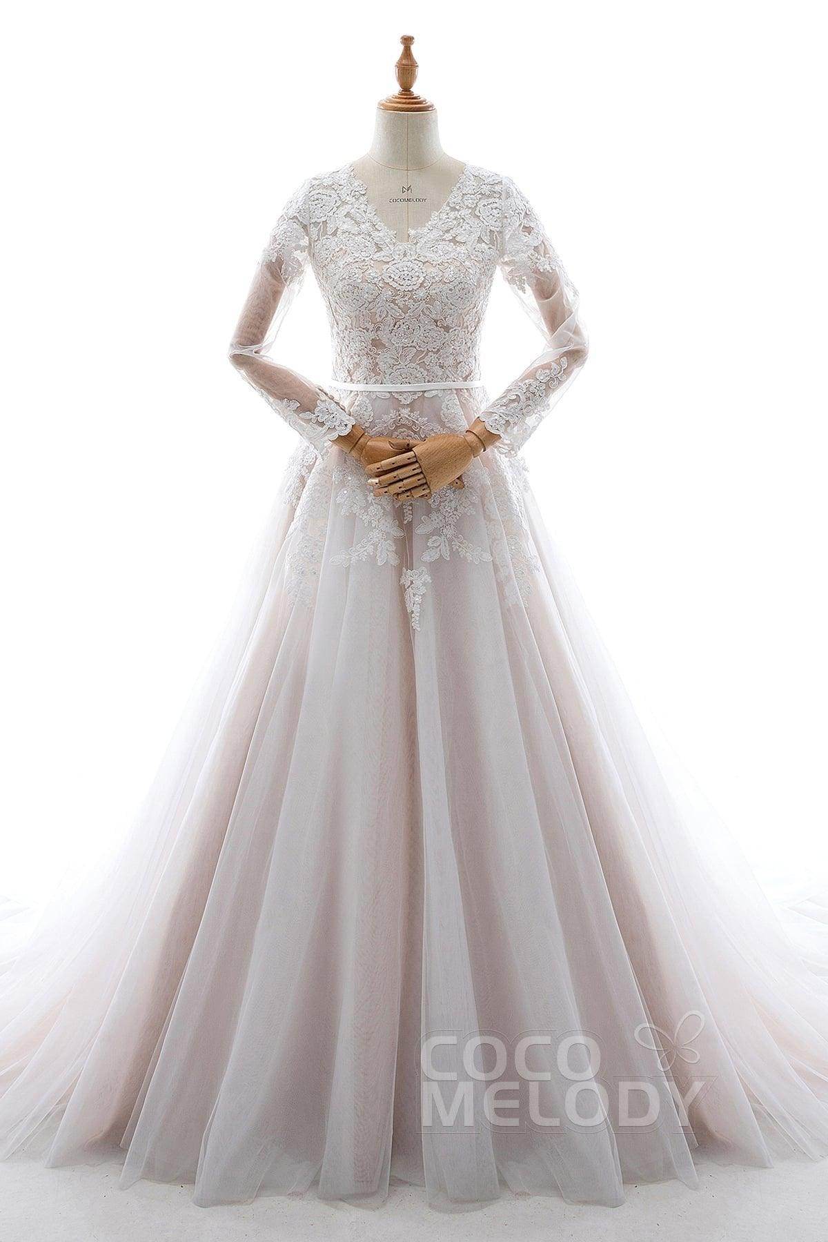 A-Line Court Train Tulle and Lace Wedding Dress LD5693