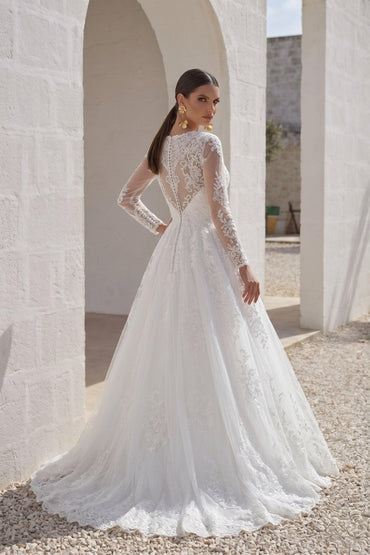 A-Line Court Train Tulle Lace and Satin Wedding Dress LD5731