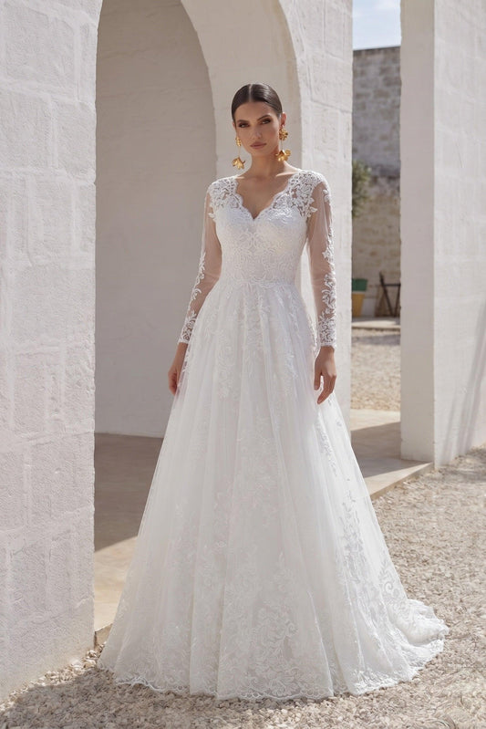 A-Line Court Train Tulle Lace and Satin Wedding Dress LD5731