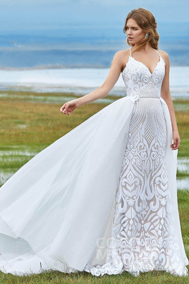 Mermaid Court Train Sequined Lace Wedding Dress LD5780 - COCOMELODY