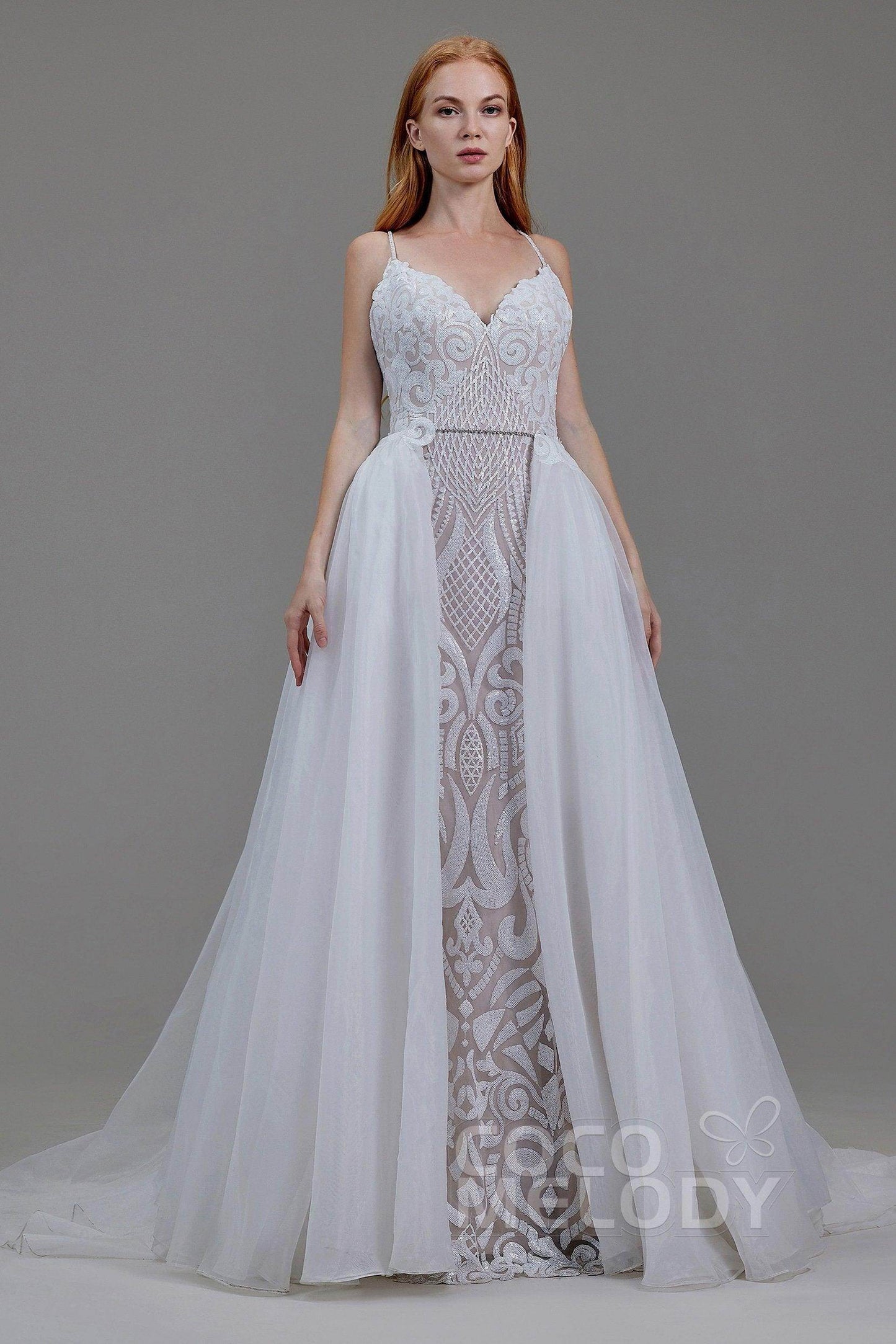 Mermaid Court Train Sequined Lace Wedding Dress LD5780 - COCOMELODY