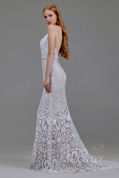 Mermaid Court Train Sequined Lace Wedding Dress LD5780