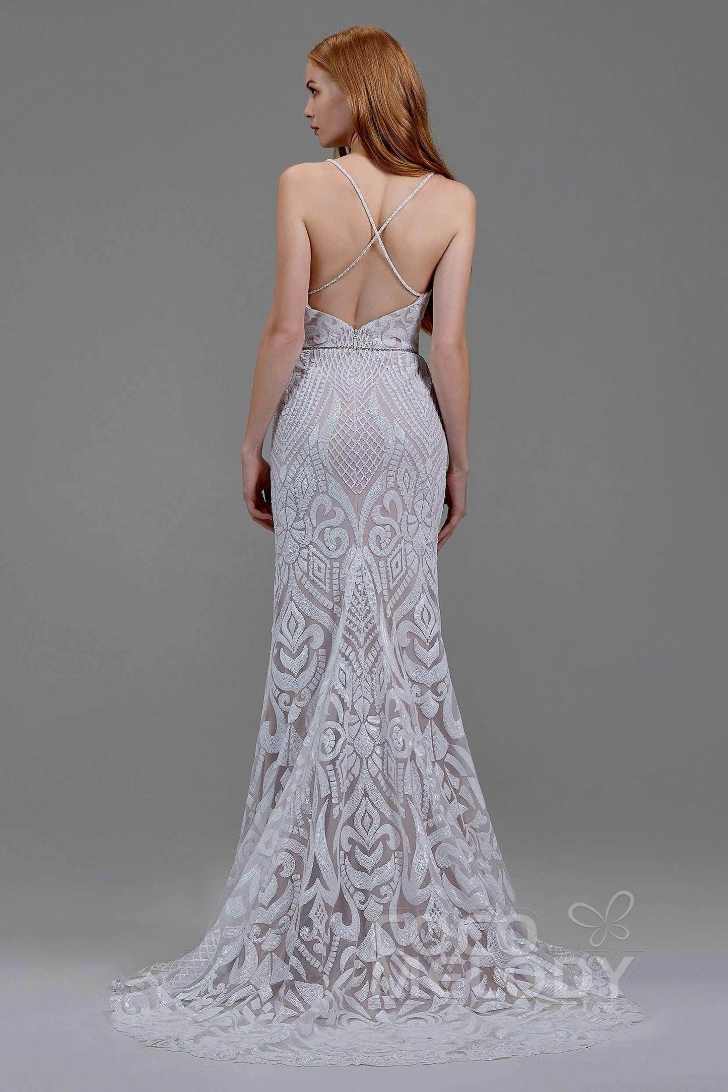 Mermaid Court Train Sequined Lace Wedding Dress LD5780 - COCOMELODY