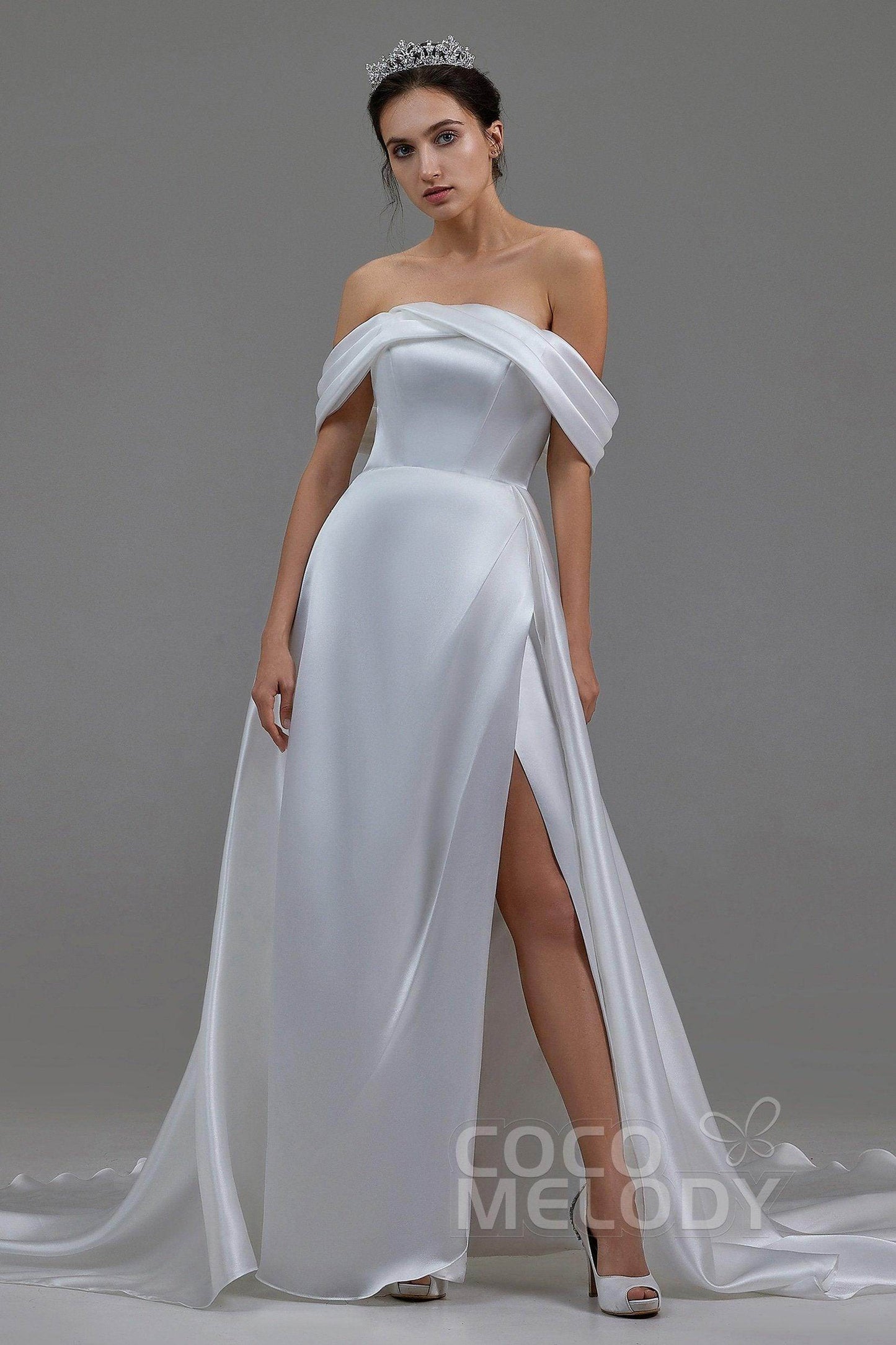 A-Line Pearl yarn and Acetate satin Wedding Dress LD5800 - COCOMELODY