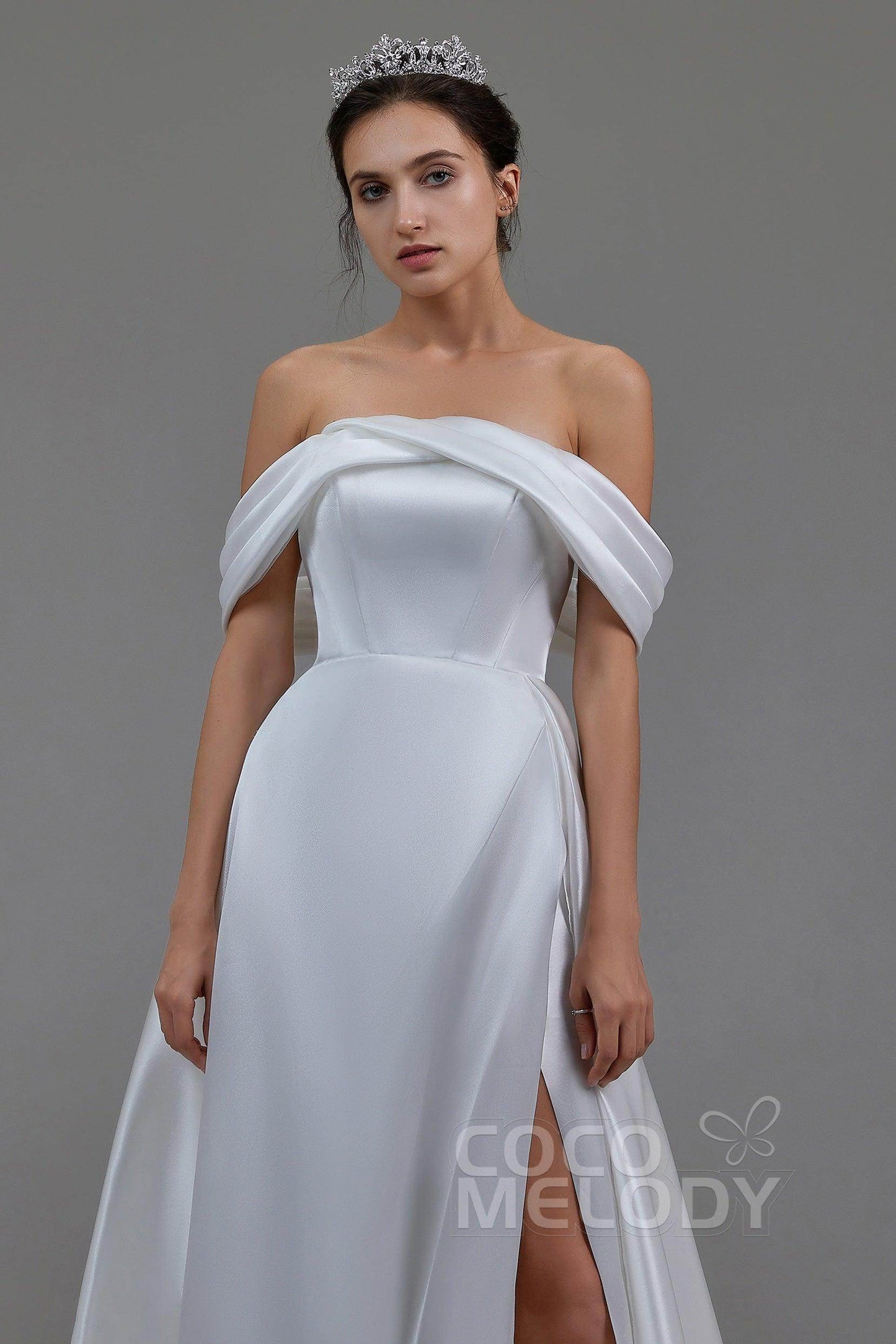 A-Line Pearl yarn and Acetate satin Wedding Dress LD5800 - COCOMELODY