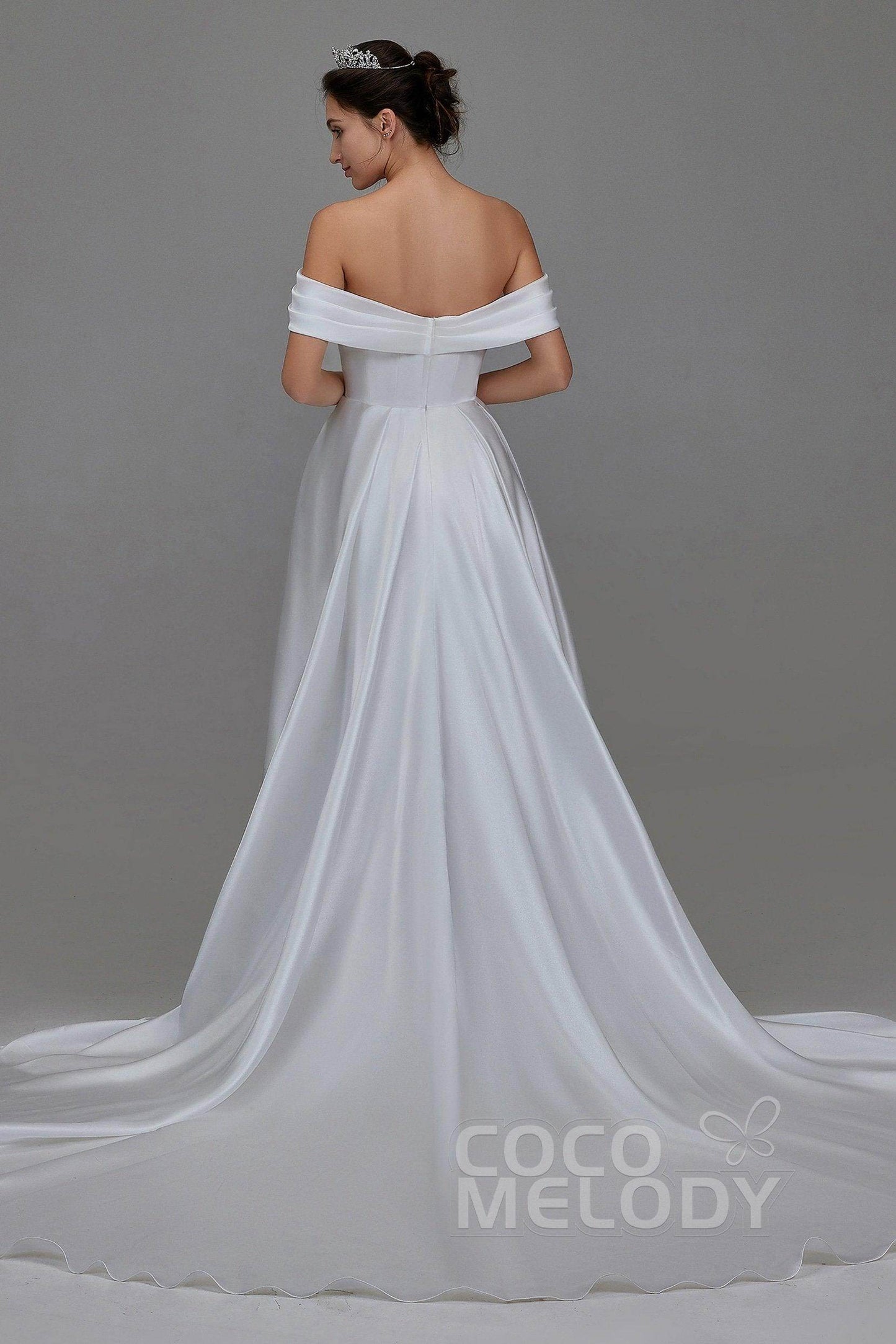 A-Line Pearl yarn and Acetate satin Wedding Dress LD5800 - COCOMELODY