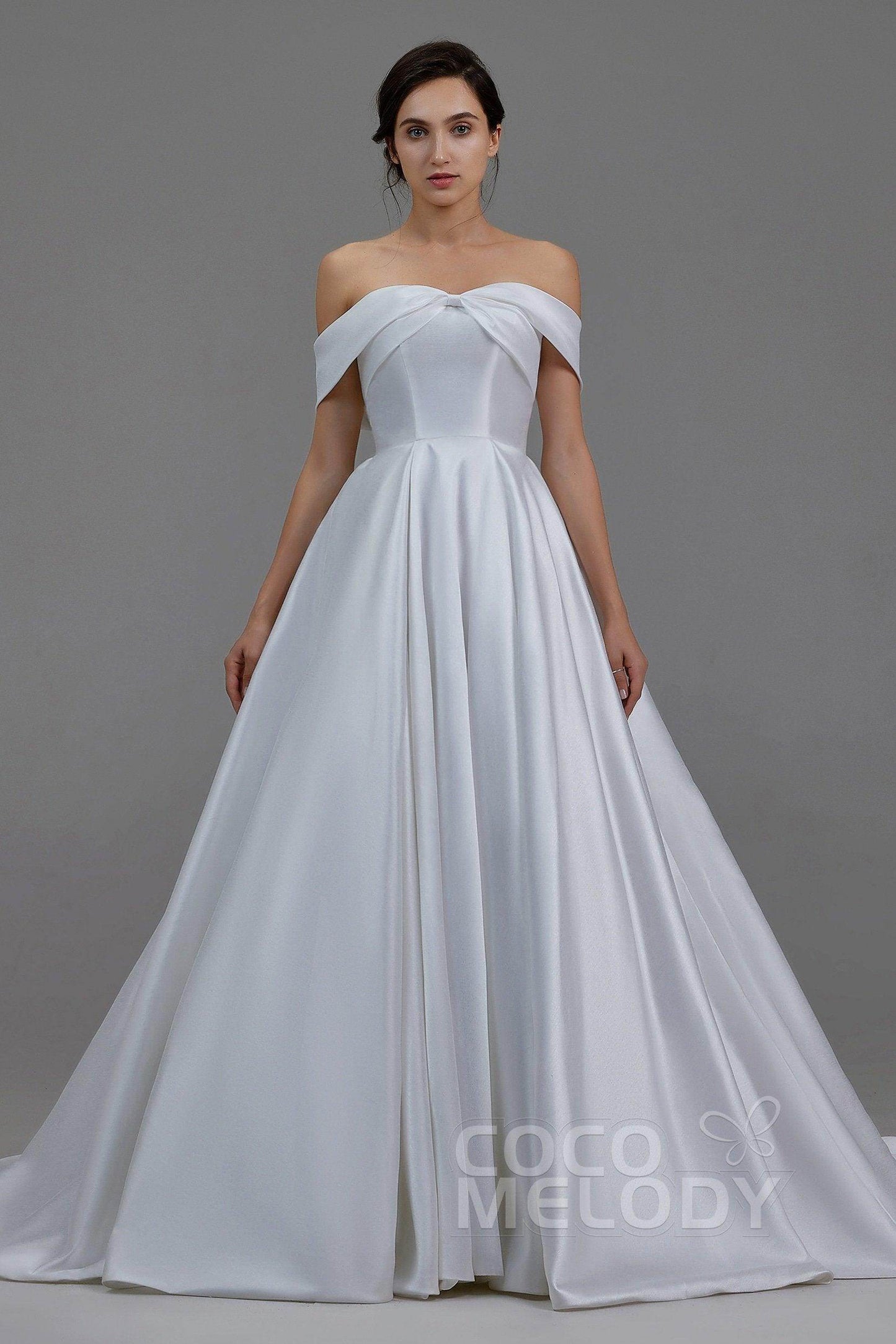 A-Line Court Train Silk satin Wedding Dress LD5801 - COCOMELODY