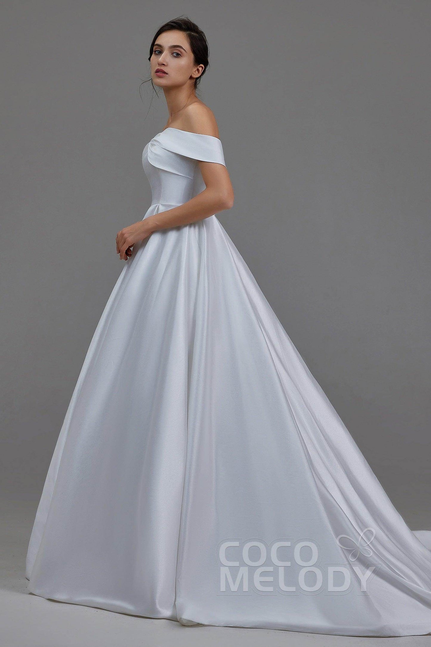 A-Line Court Train Silk satin Wedding Dress LD5801 - COCOMELODY