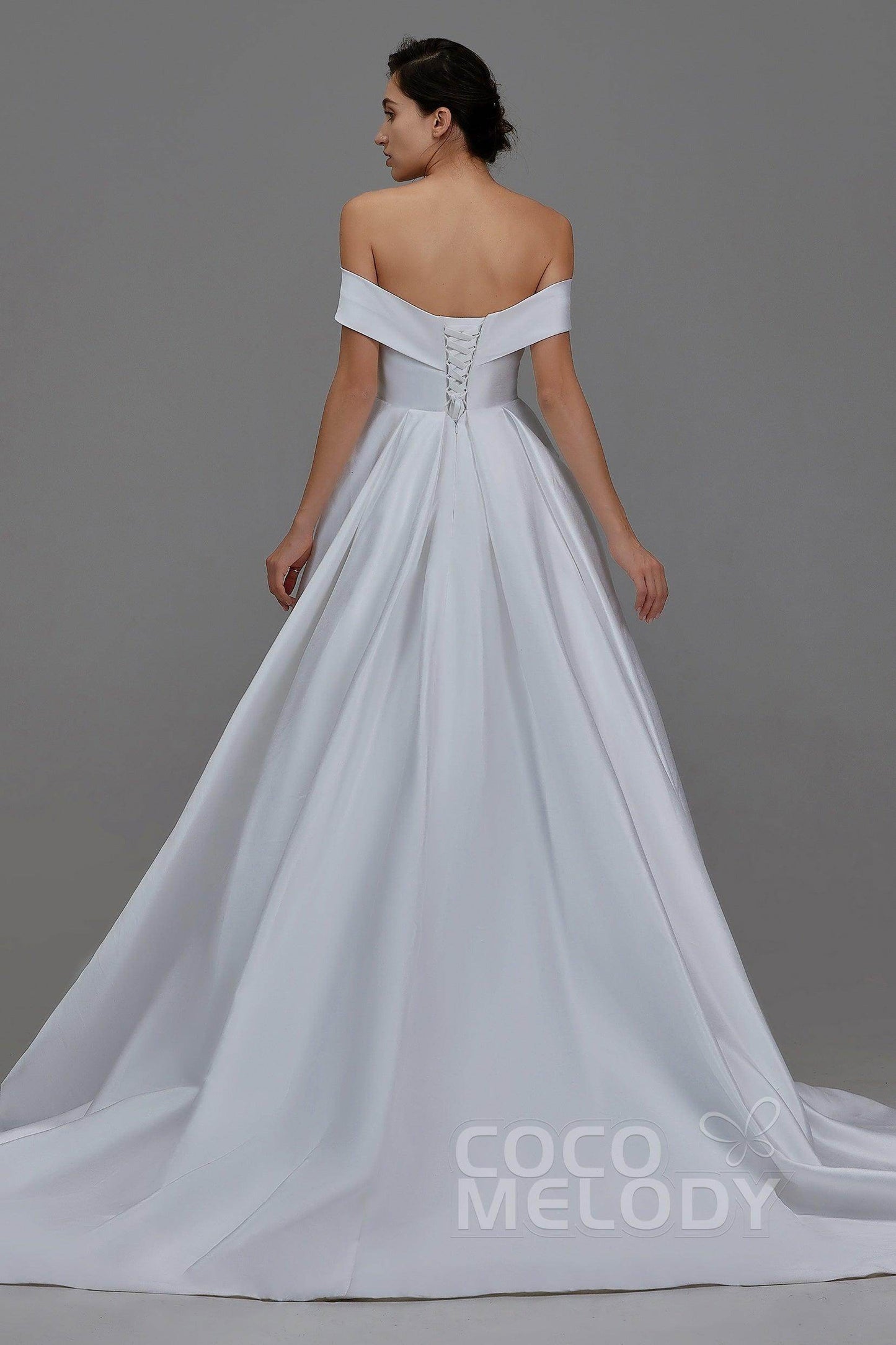 A-Line Court Train Silk satin Wedding Dress LD5801 - COCOMELODY