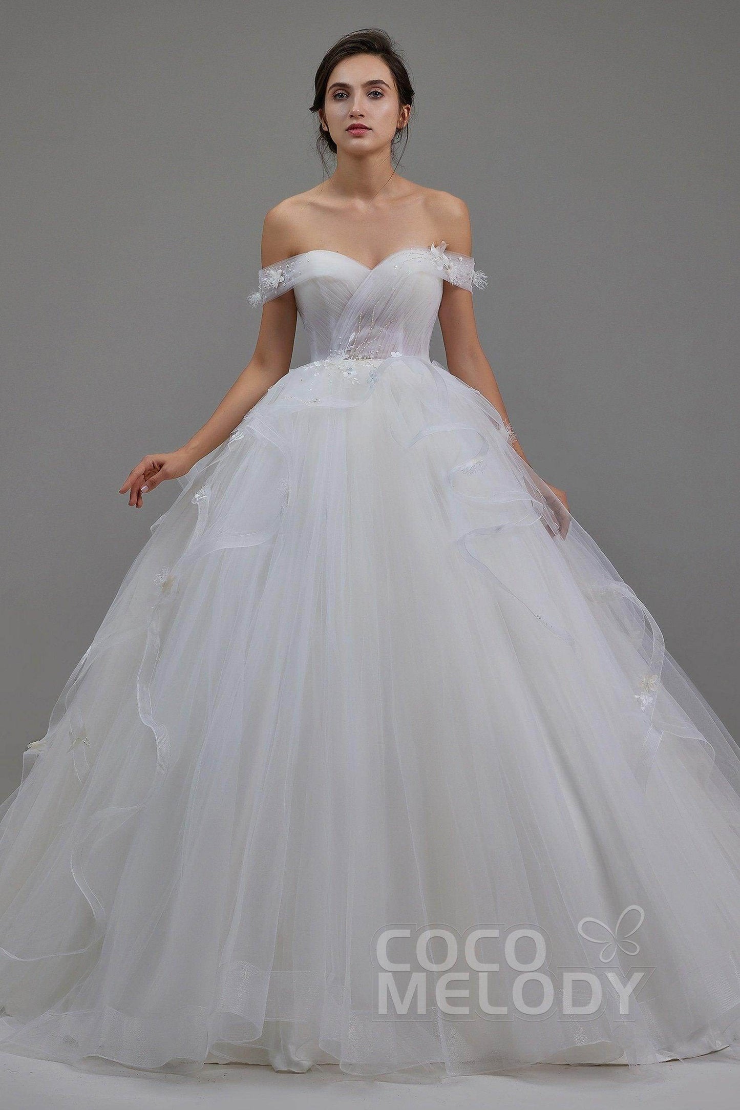 A-Line Chapel Train Tulle Wedding Dress LD5802 - COCOMELODY