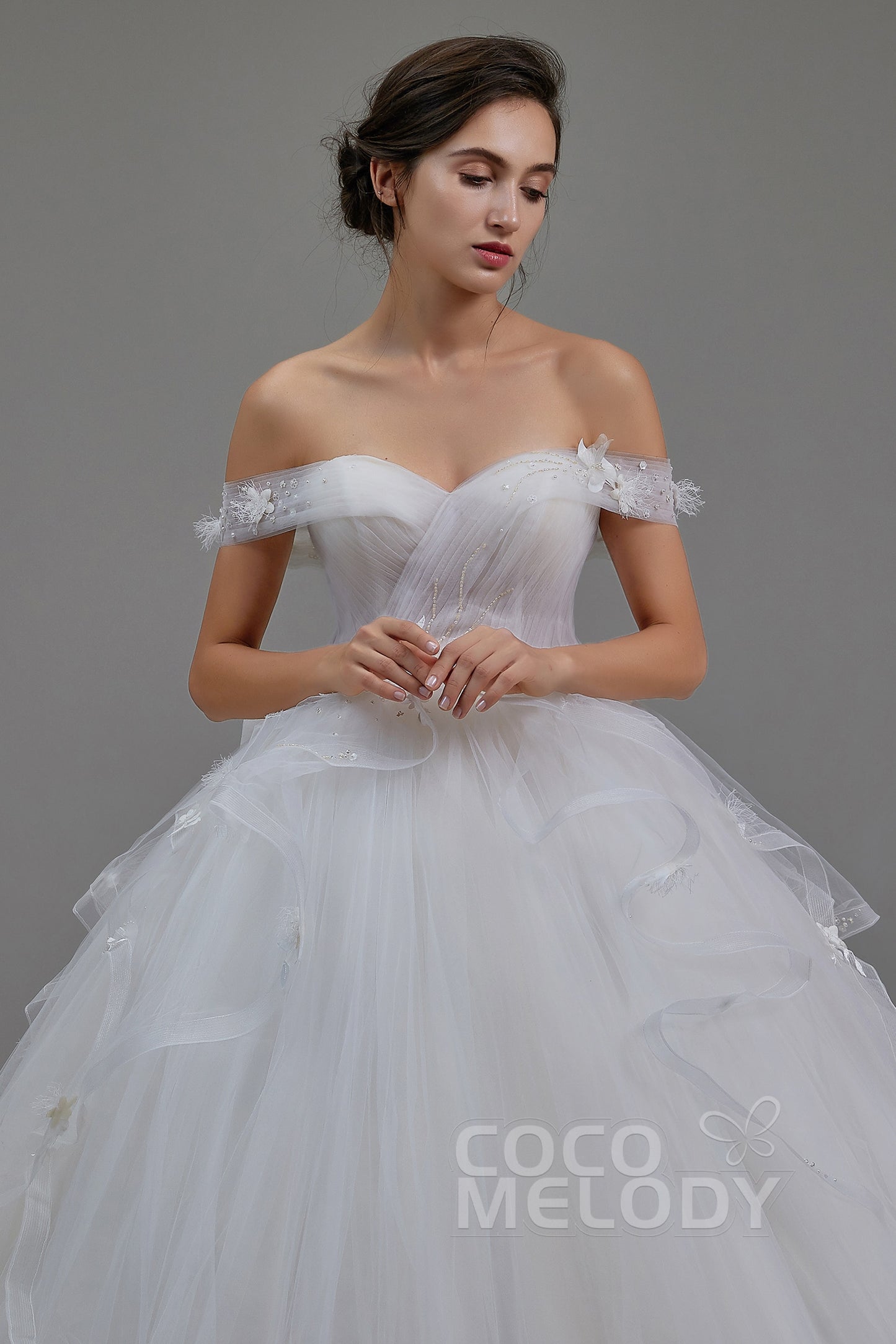 A-Line Chapel Train Tulle Wedding Dress LD5802