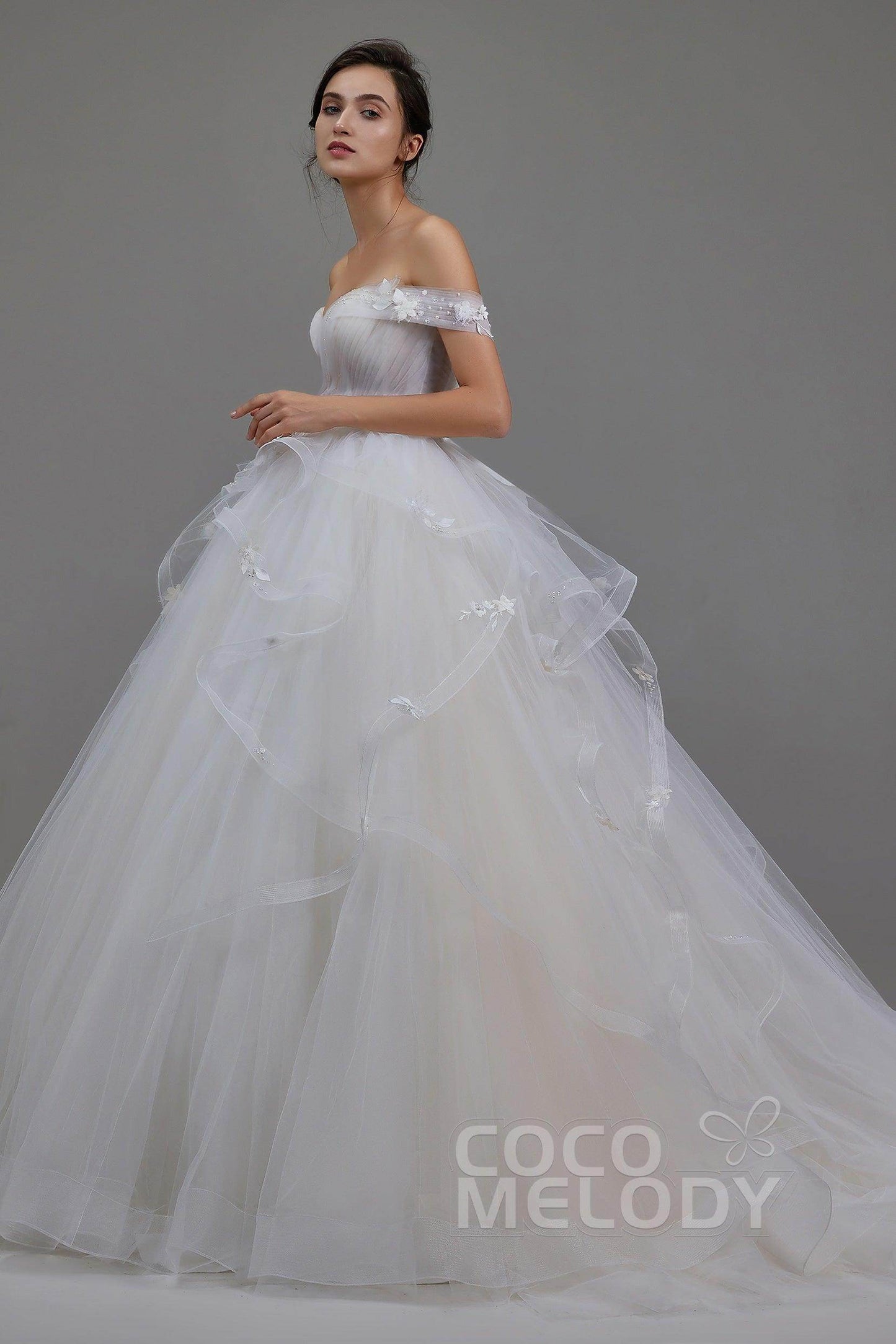 A-Line Chapel Train Tulle Wedding Dress LD5802 - COCOMELODY