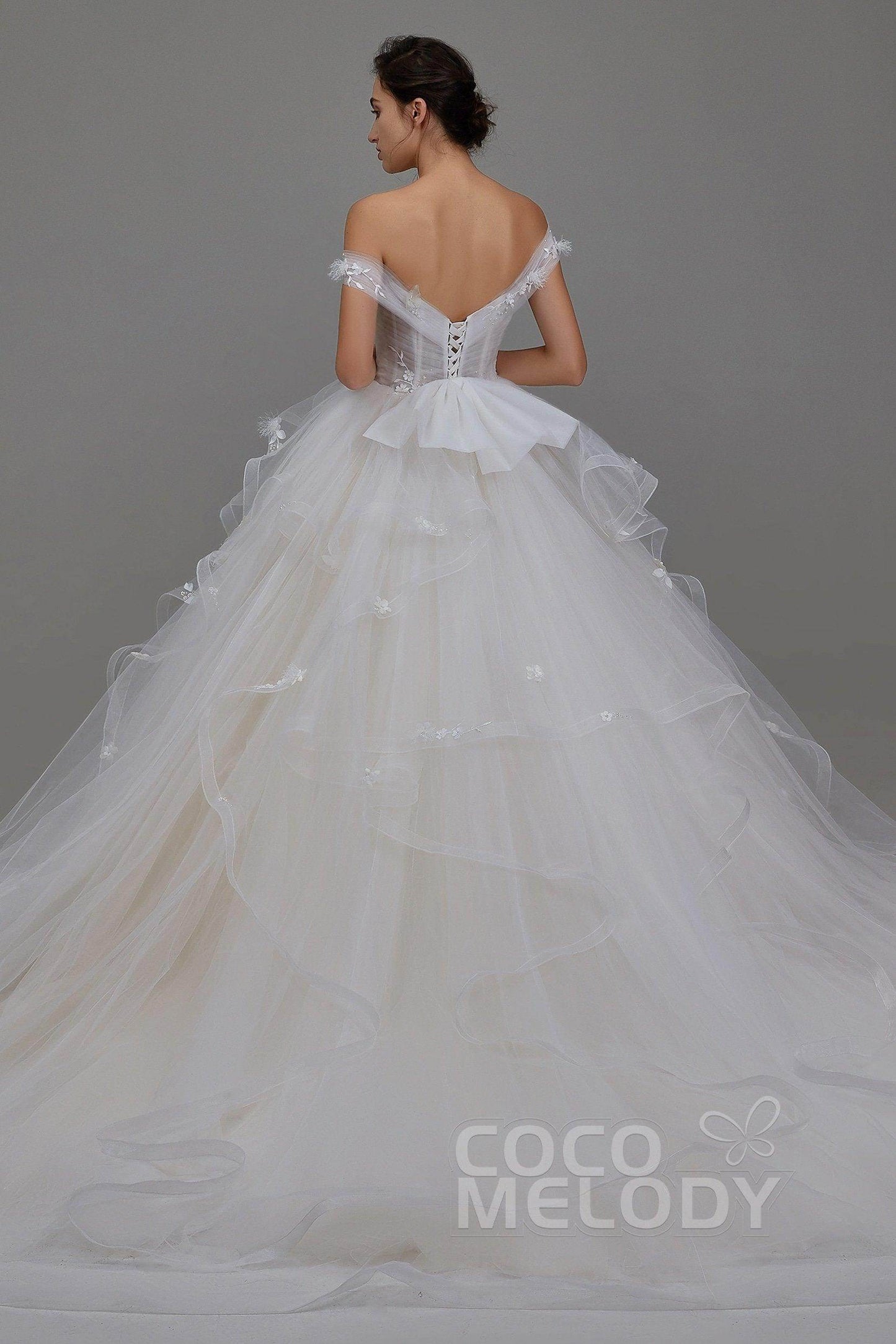 A-Line Chapel Train Tulle Wedding Dress LD5802 - COCOMELODY