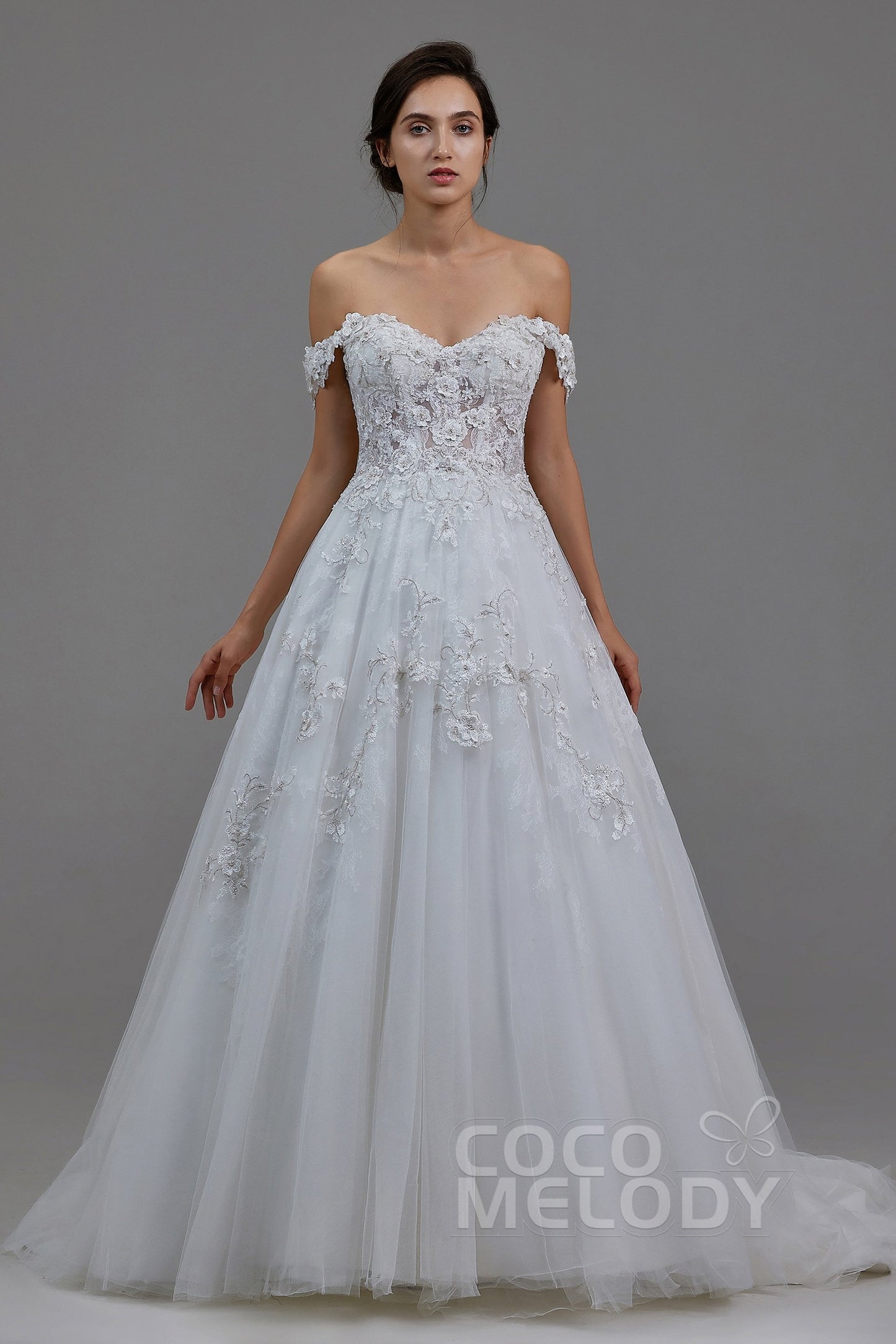 A-Line Chapel Train Tulle and Lace Wedding Dress LD5812