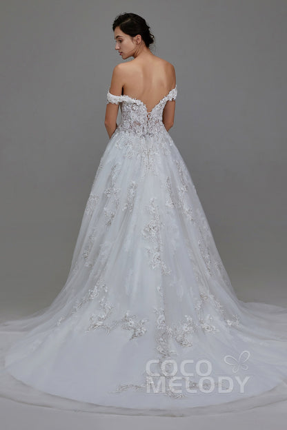 A-Line Chapel Train Tulle and Lace Wedding Dress LD5812
