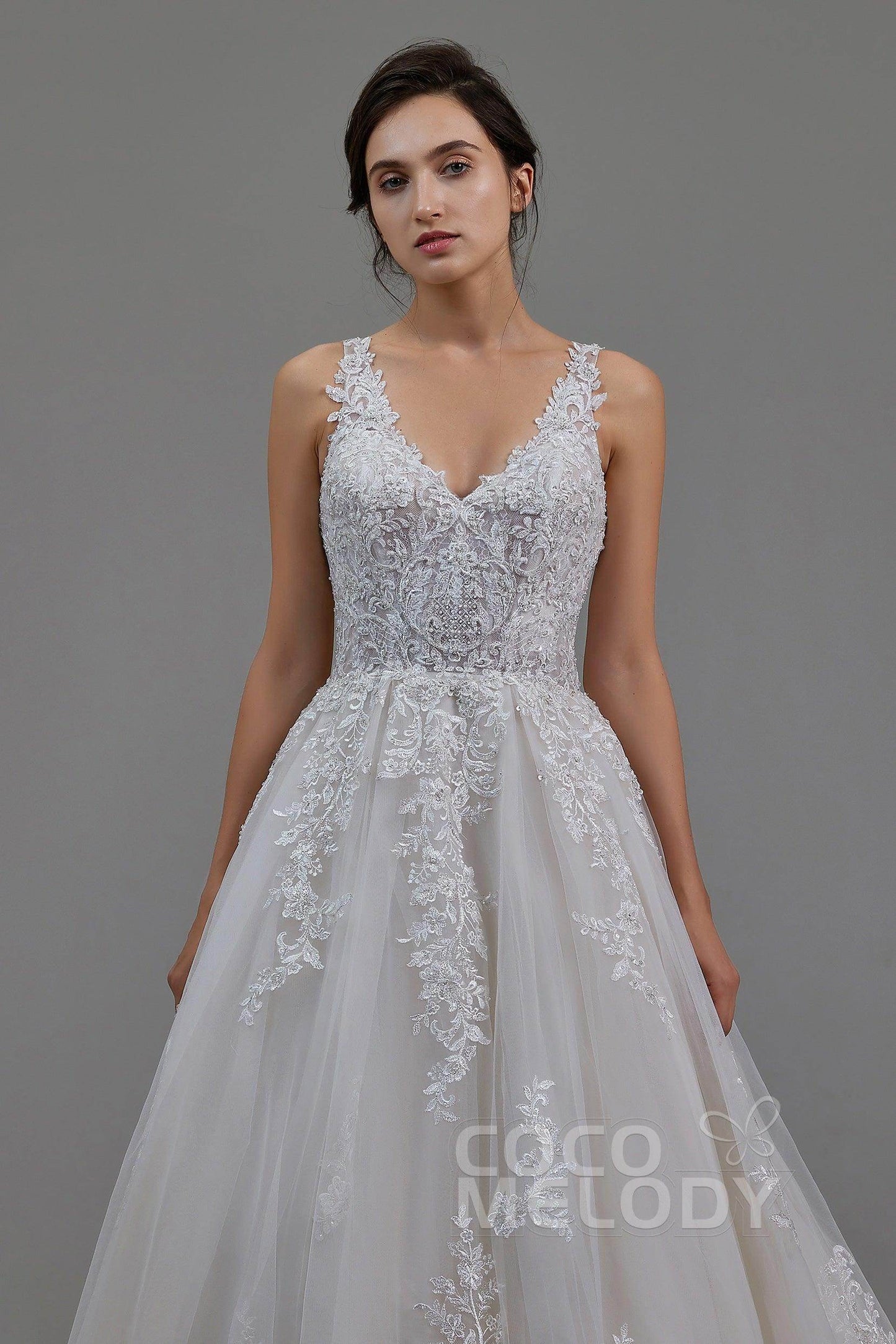 A-Line Court Train Tulle and Lace Wedding Dress LD5813 - COCOMELODY