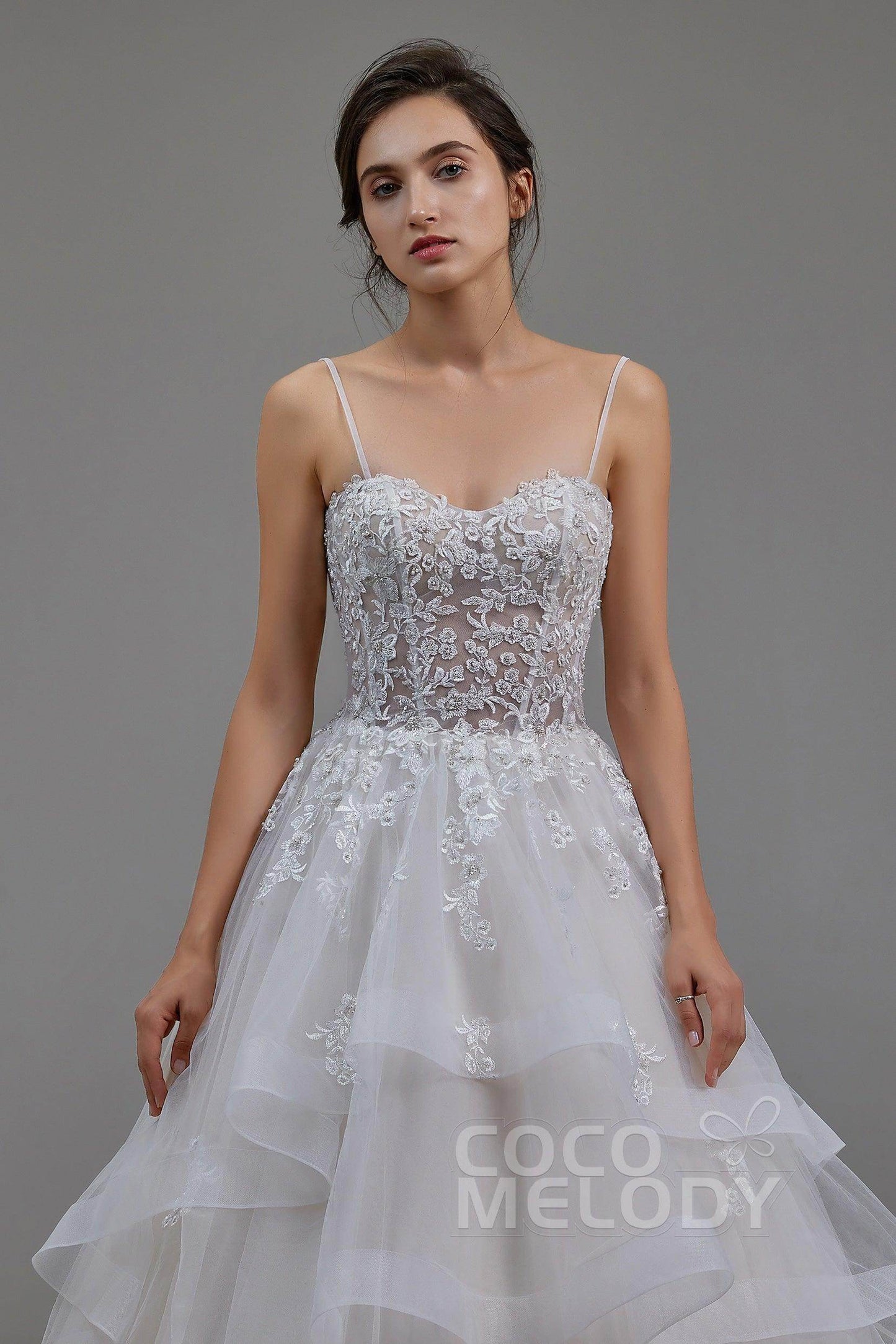 A-Line Chapel Train Tulle and Lace Wedding Dress LD5814 - COCOMELODY