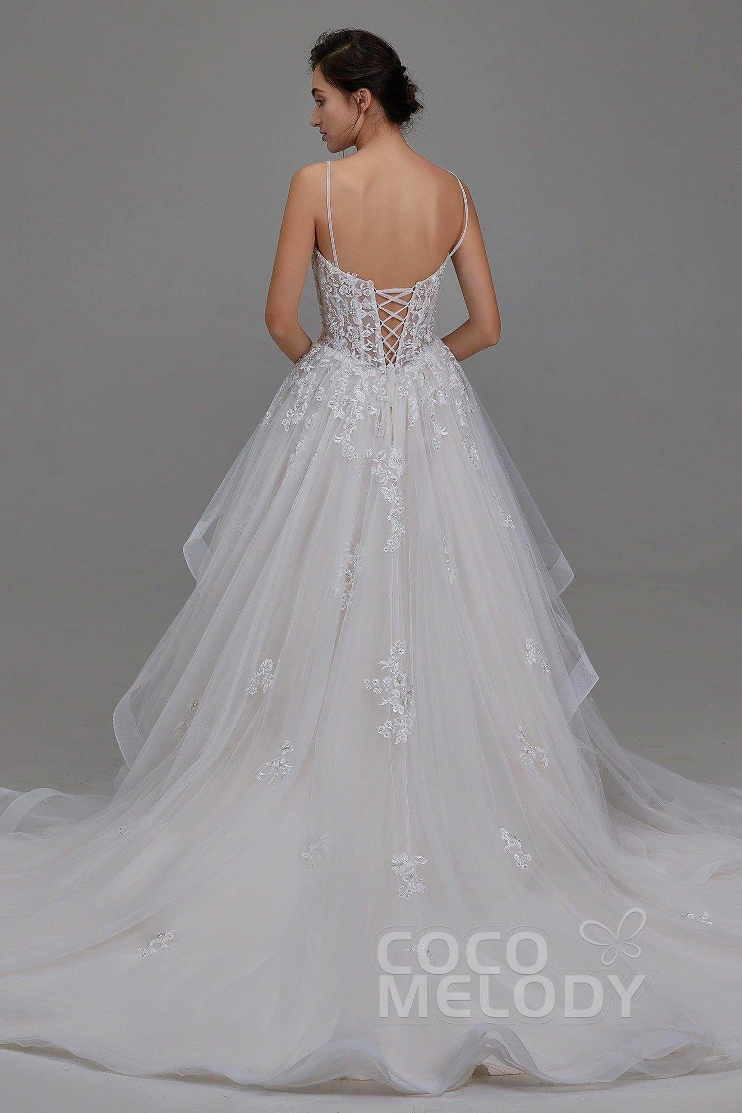 A-Line Chapel Train Tulle and Lace Wedding Dress LD5814 - COCOMELODY