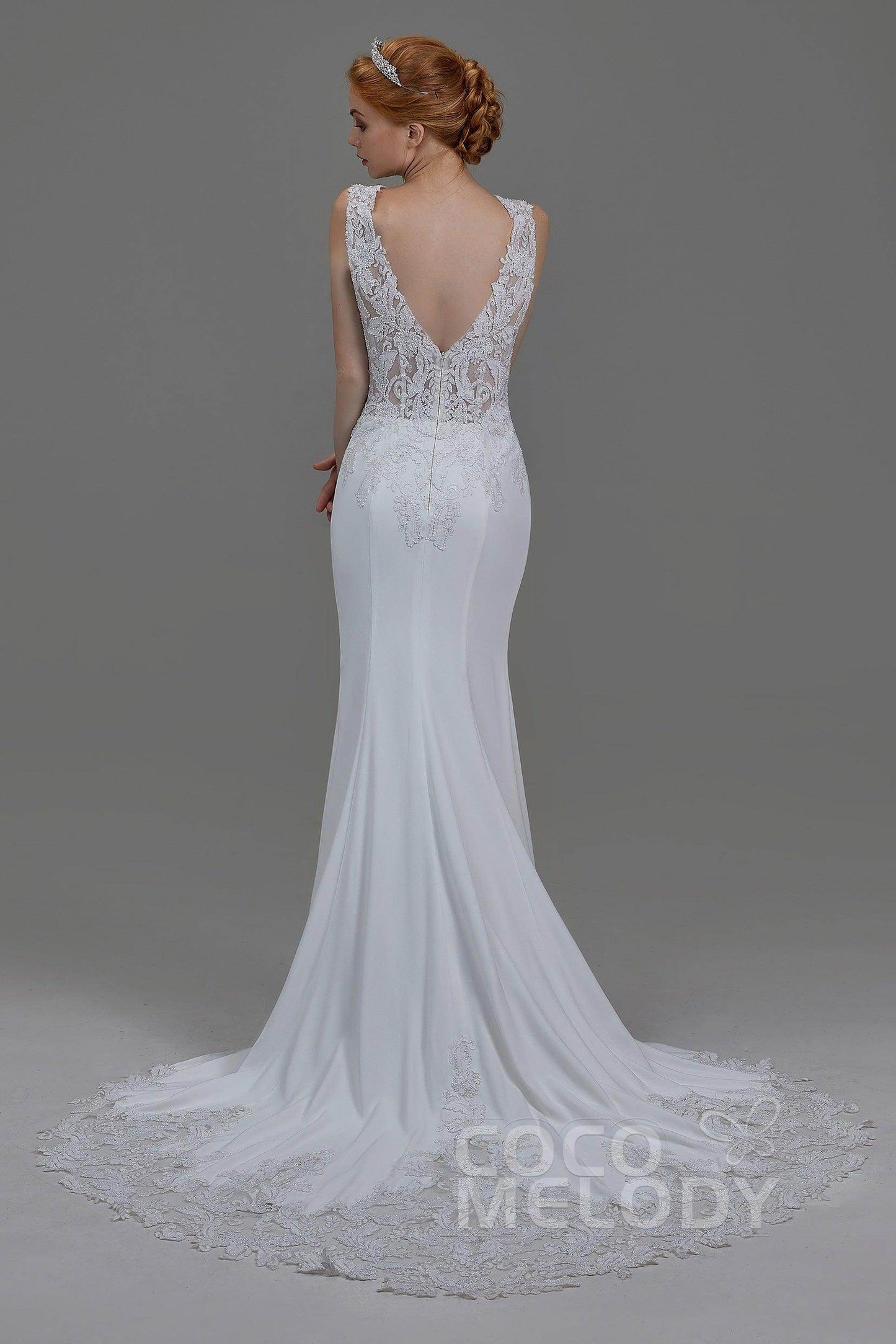Mermaid Chapel Train Knitted Fabric Wedding Dress LD5816 - COCOMELODY