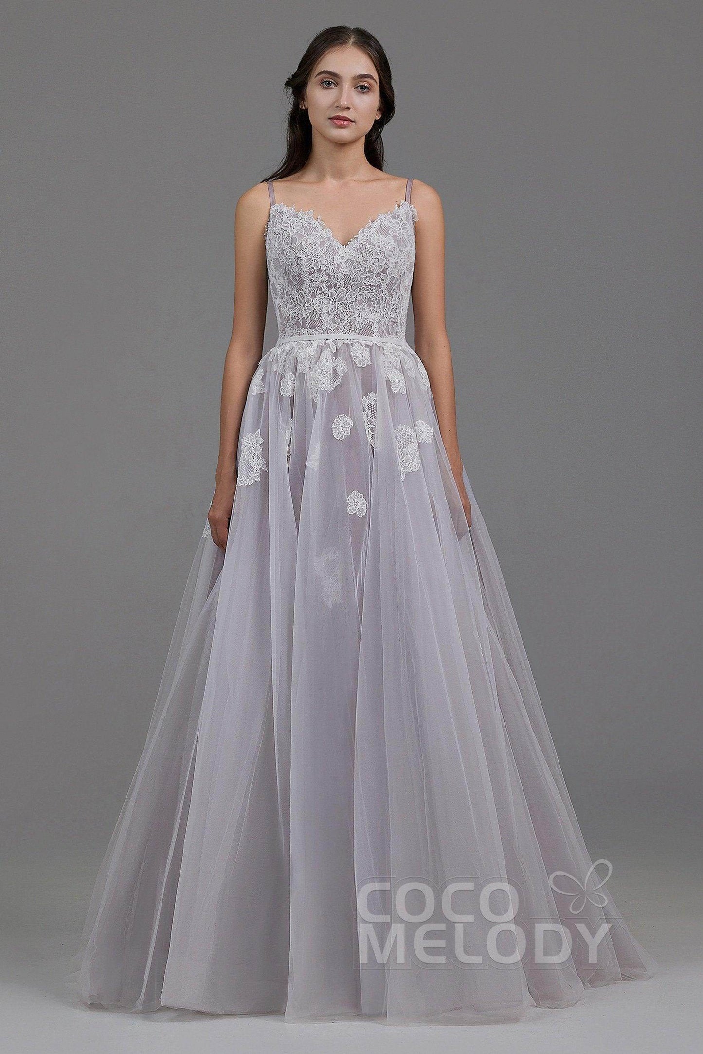 A-Line Sweep Train Tulle Lace Gothic Wedding Dress LD5821 - COCOMELODY