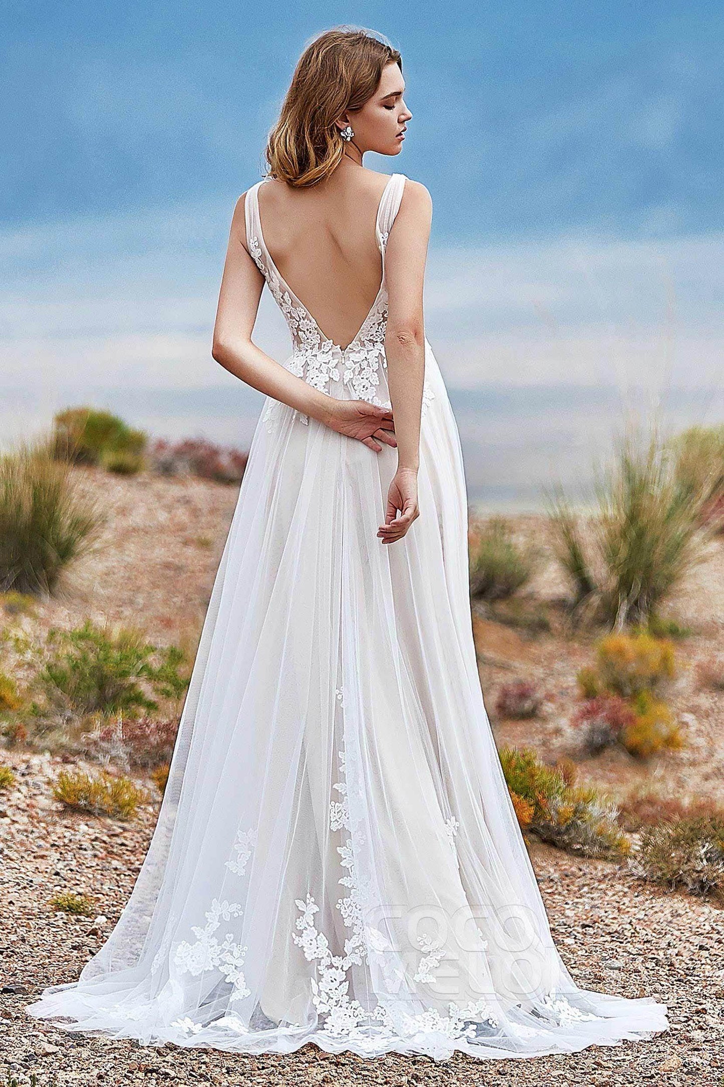 A-Line Sweep-Brush Train Tulle Wedding Dress LD5833 - COCOMELODY