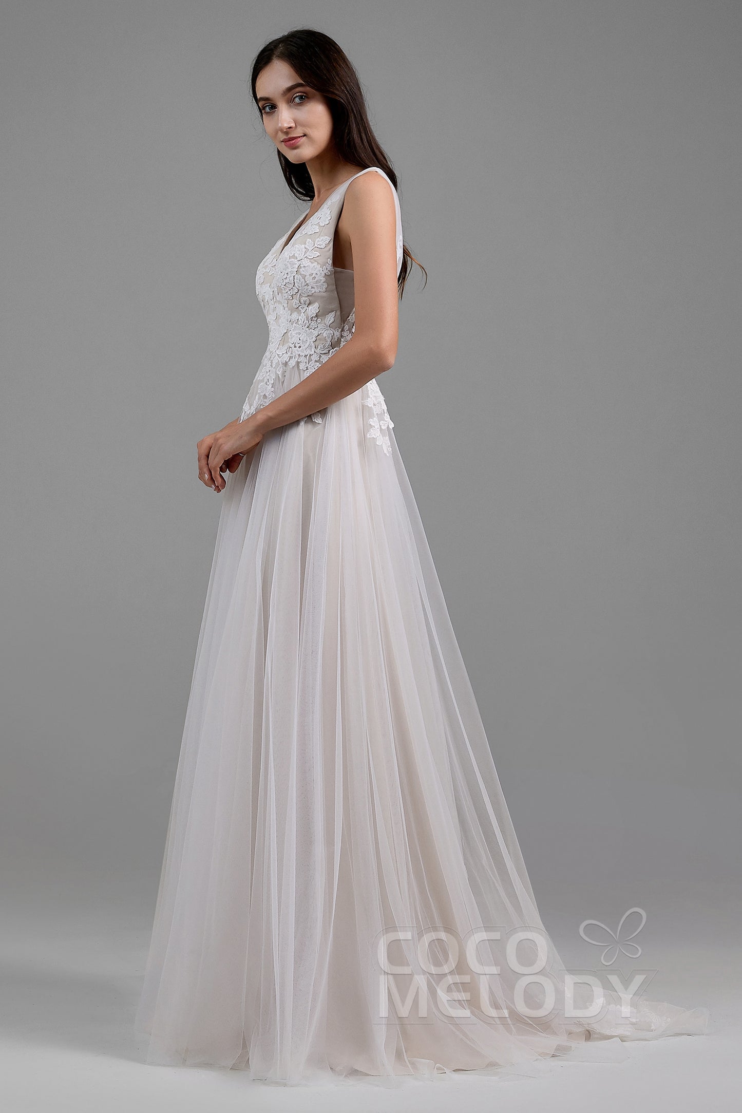 A-Line Sweep-Brush Train Tulle Wedding Dress LD5833