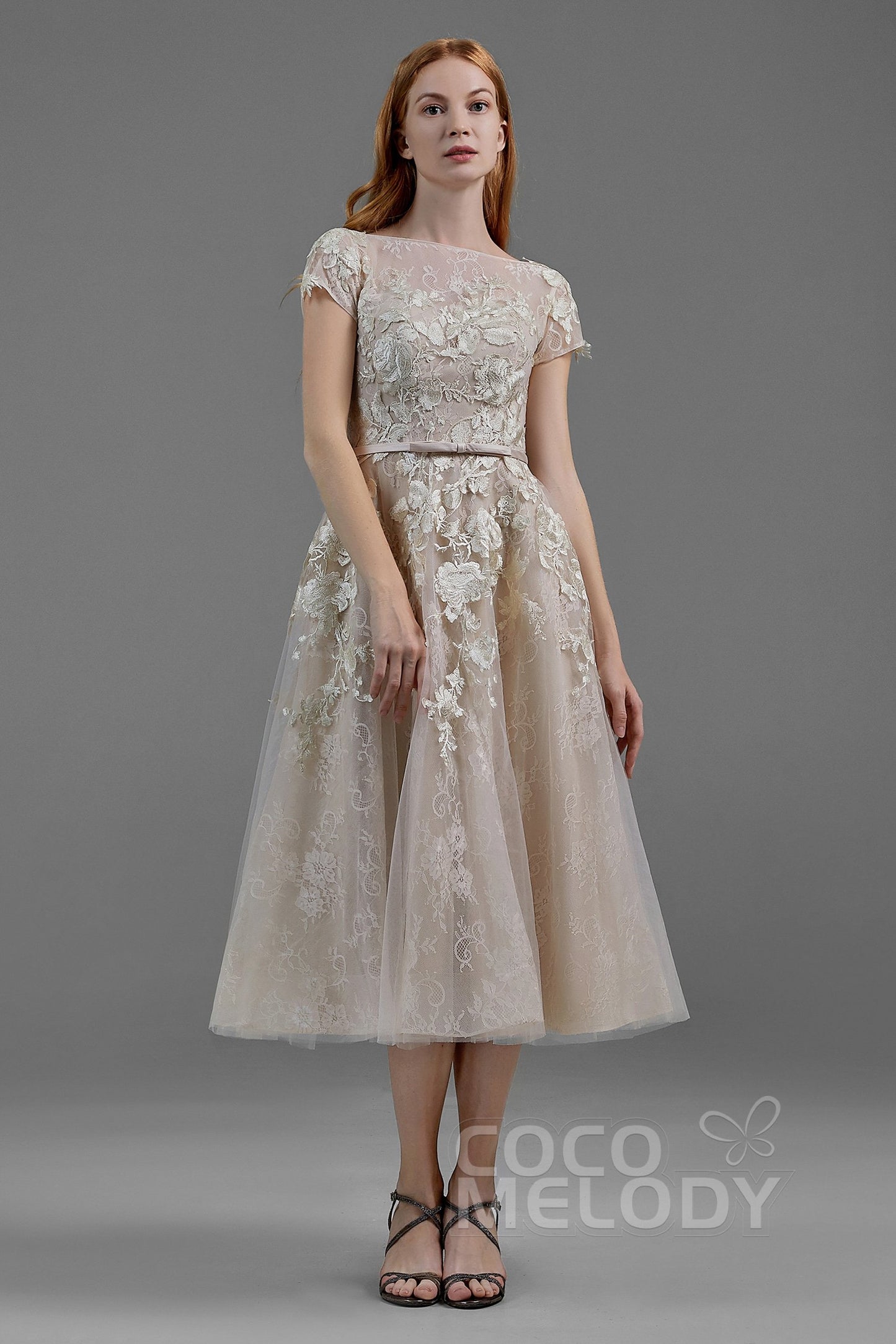 A-Line Tea Length Tulle Wedding Dress LD5843CR
