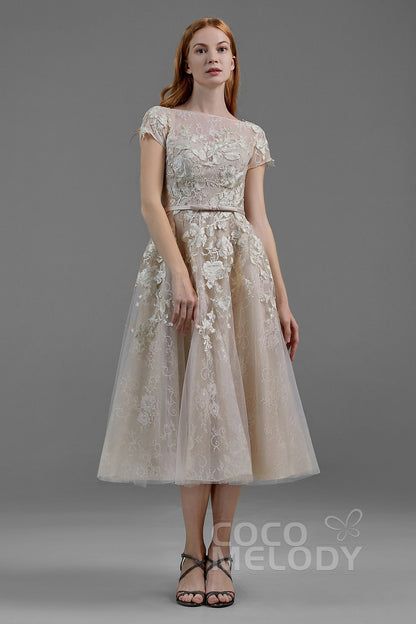 A-Line Tea Length Tulle Wedding Dress LD5843CR