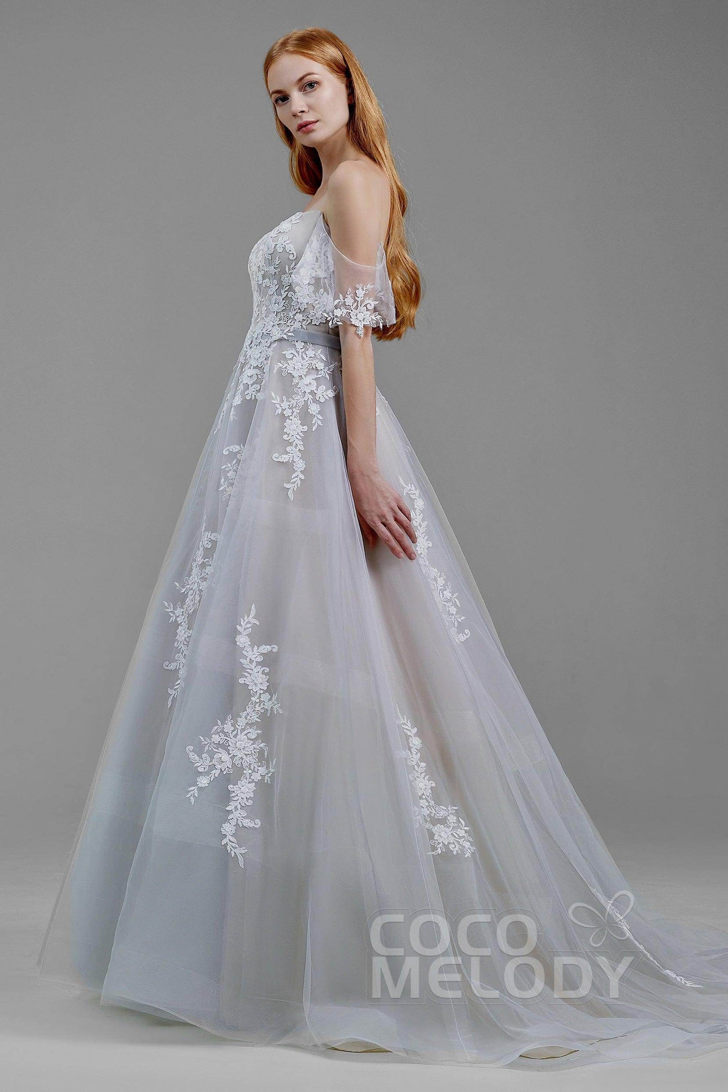 A-Line Court Train Tulle Wedding Dress LD5861 - COCOMELODY
