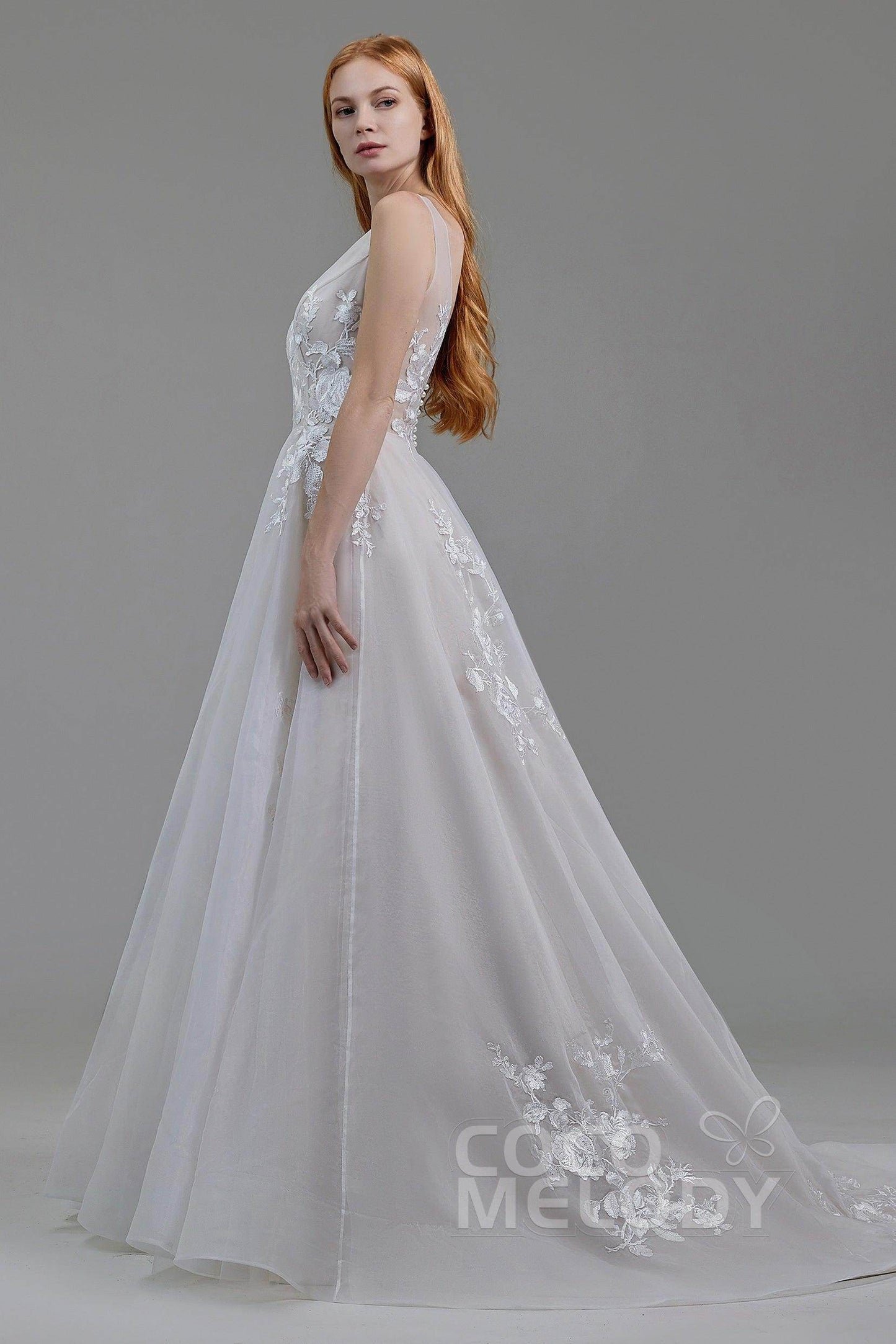 A-Line Court Train Organza and Tulle Wedding Dress LD5862 - COCOMELODY