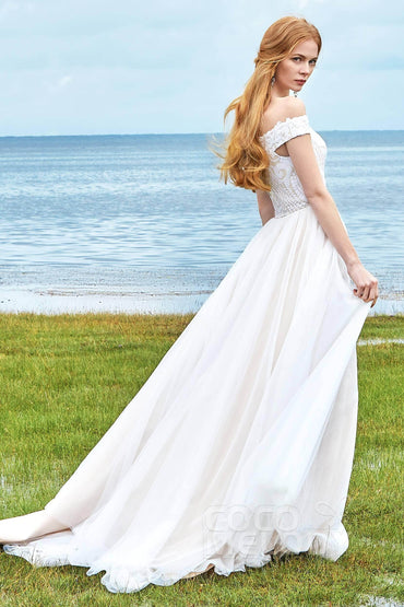 A-Line Court Train Sequined Lace Wedding Dress LD5868 - COCOMELODY