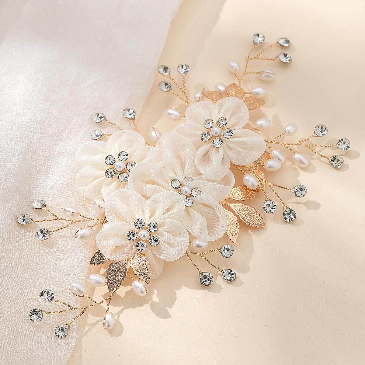 Beautiful white flower handcrafted hair clip Wedding hair accessories Diamond pearl hair clip 753896048928 - COCOMELODY
