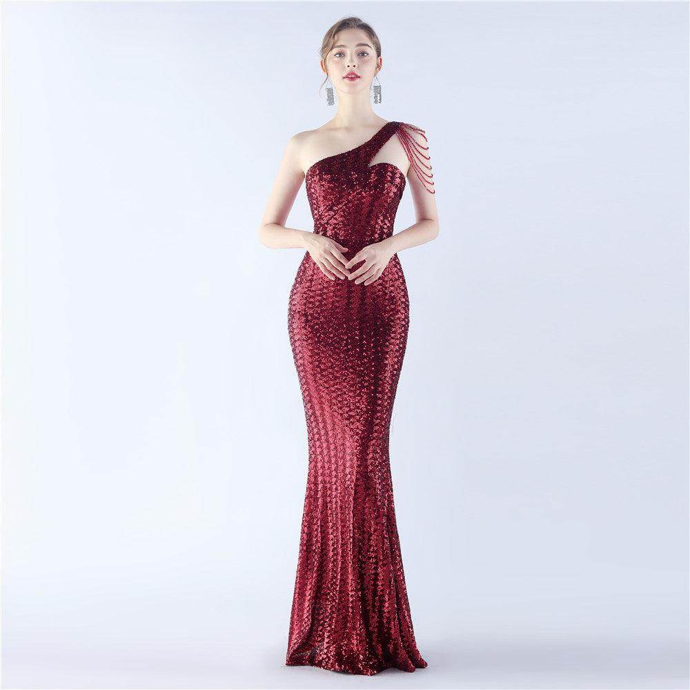 Sheath-column floor length sequined dress 785514826195 - COCOMELODY
