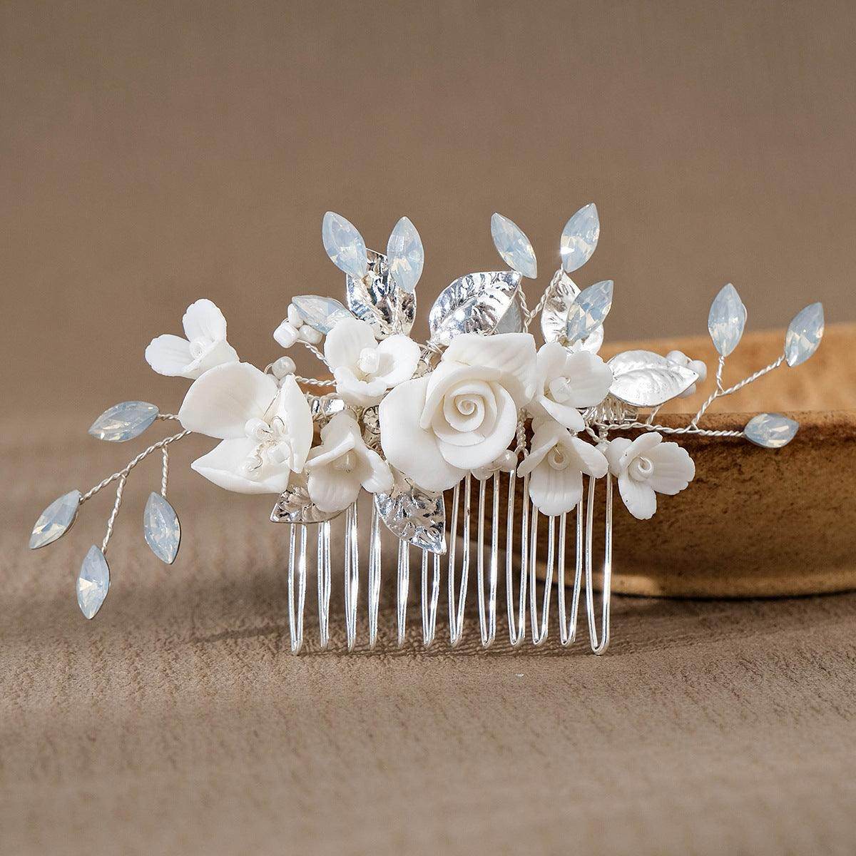 Bridal hair accessories Retro Jelly drill hand insert comb ceramic flower comb 733586558031 - COCOMELODY