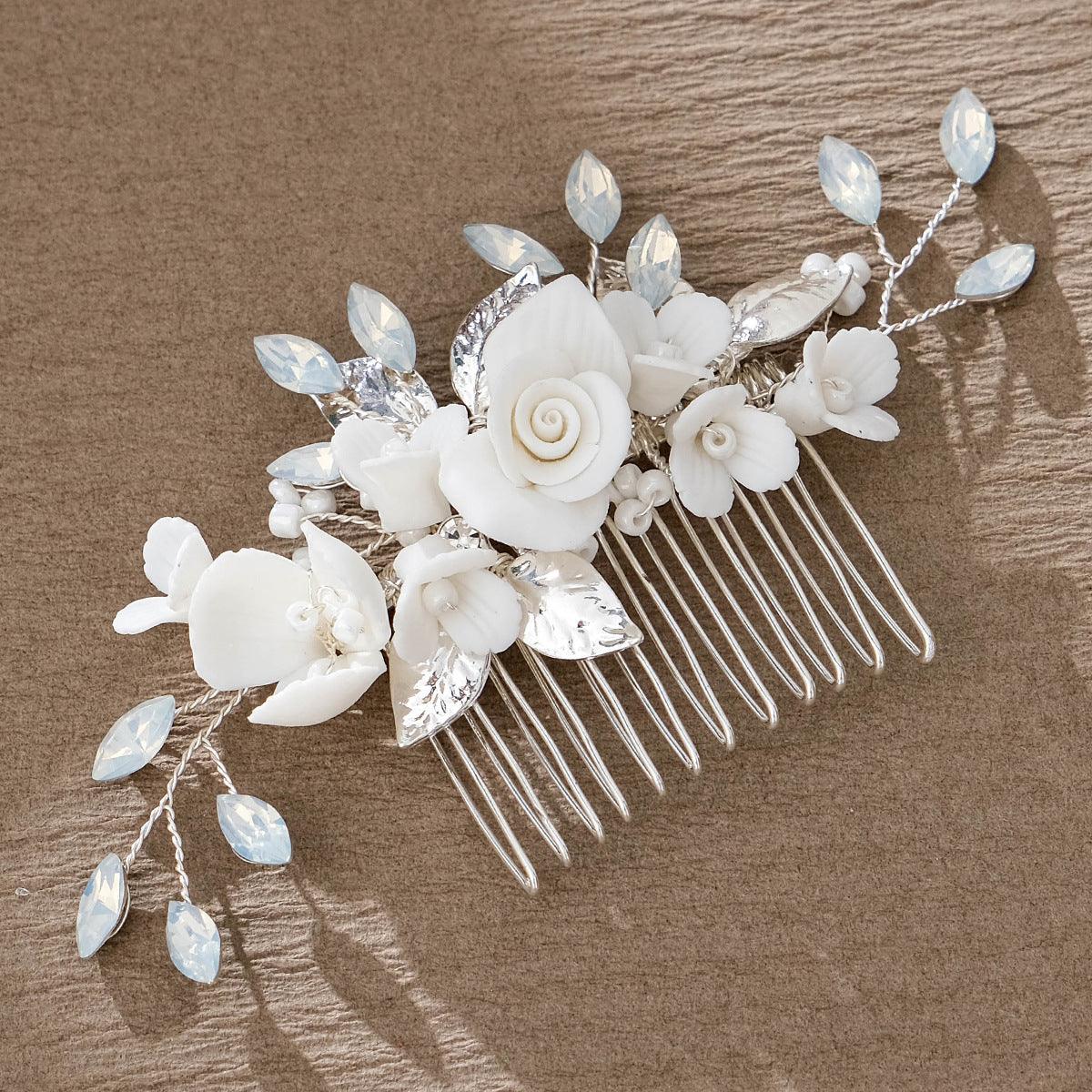 Bridal hair accessories Retro Jelly drill hand insert comb ceramic flower comb 733586558031 - COCOMELODY
