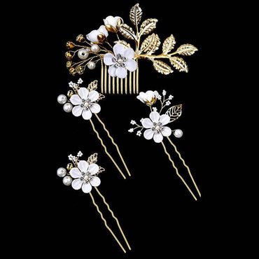 Wedding Hair Comb Pearl Crystal Bride Hair Accessories Set of 4 709072032456 - COCOMELODY
