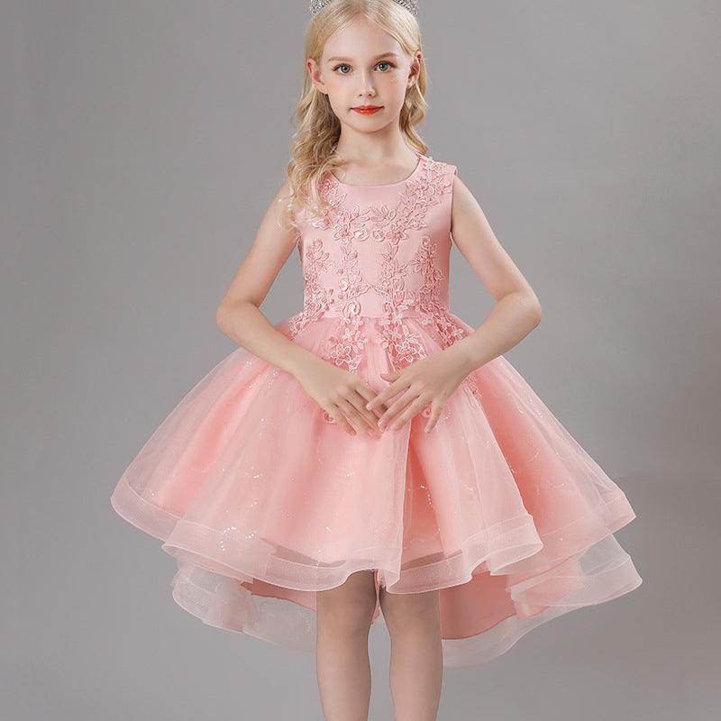 A-Line Scoop Neck Sleeveless High-Low Tulle Flower Girl Dresses 751391963514 - COCOMELODY
