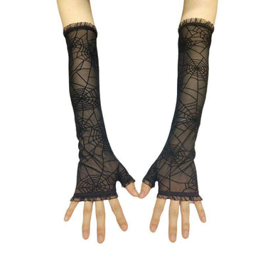 Halloween witch spider Web fingerless gloves 545743001631 - COCOMELODY