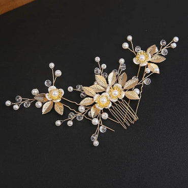 Gold Leaf Hair Comb Handmade Bride Crown Headpiece Flower comb set 690525637756 - COCOMELODY