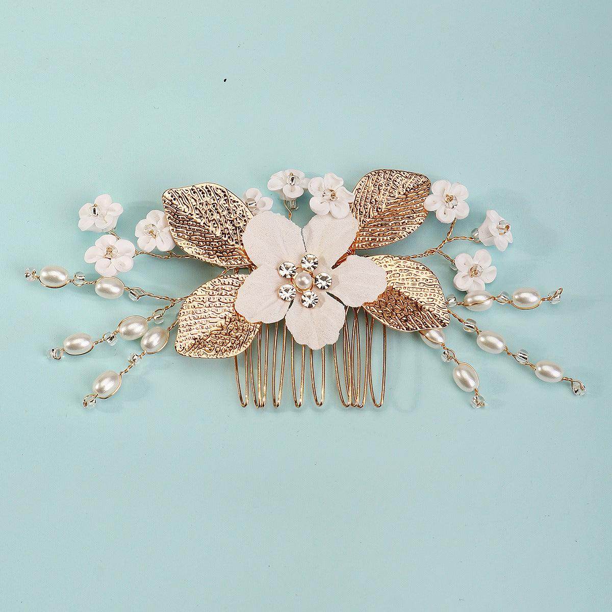 Bridal headwear Hairpin comb Wedding party wedding photo hairpin white polymer clay flower hair comb 768293185702 - COCOMELODY