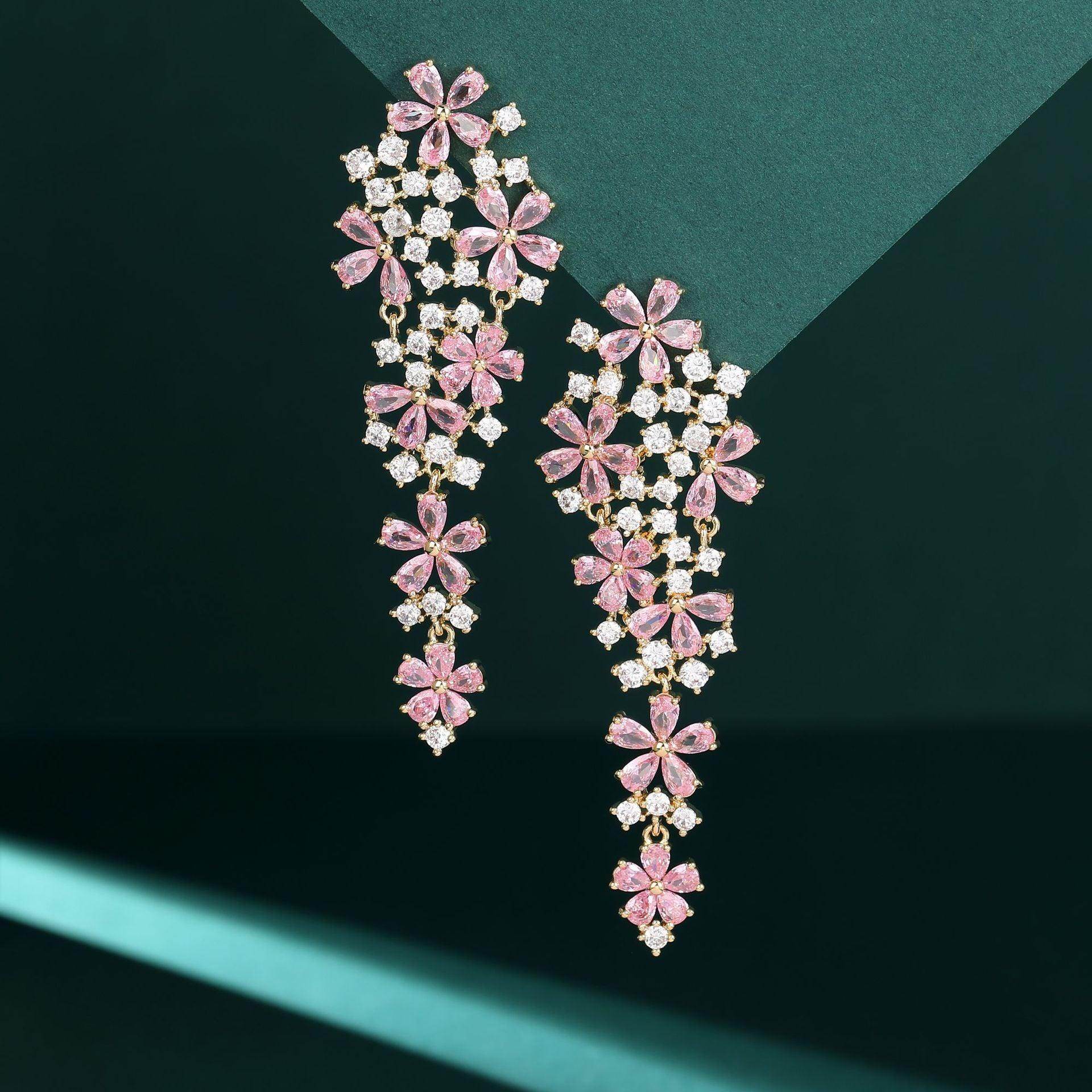 Colored zircon flower earrings 722044565739 - COCOMELODY