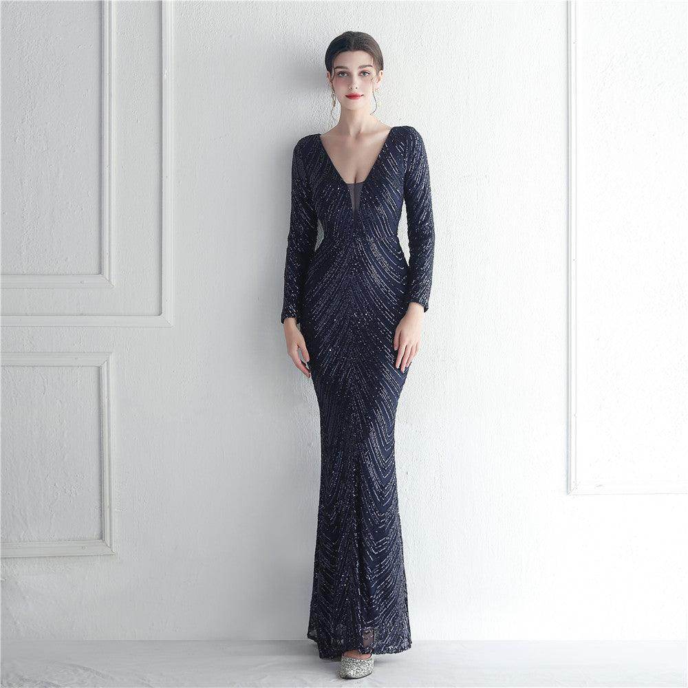 Sheath-column floor length sequined dress 677618007679 - COCOMELODY