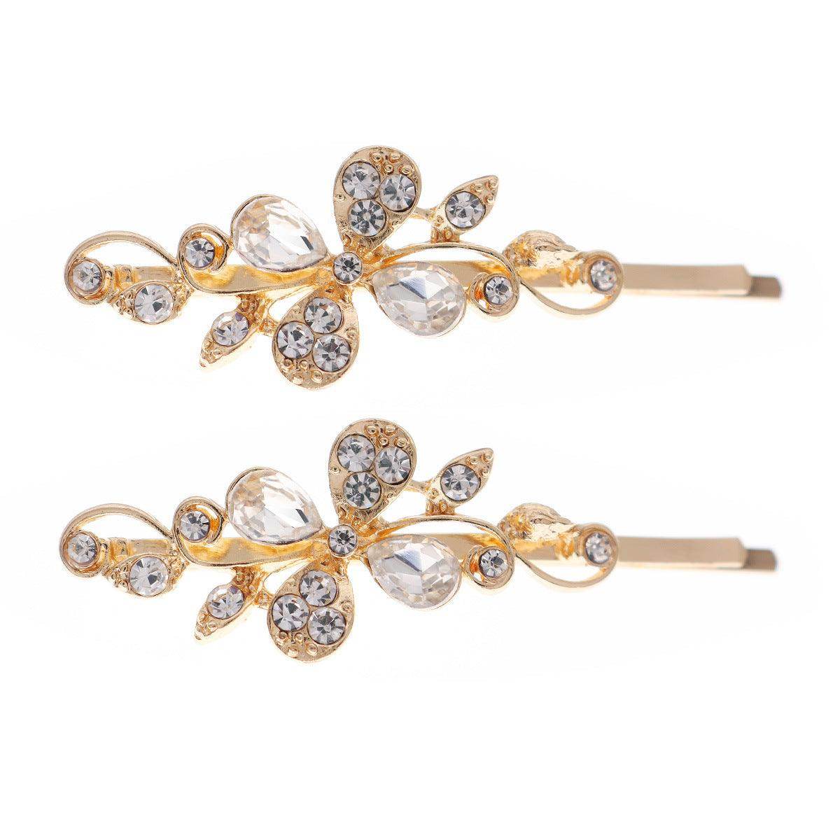 Hair accessories Metal Hair Clips Broken bangs One line clip leaf rhinestone alloy hair clips 679973510035 - COCOMELODY