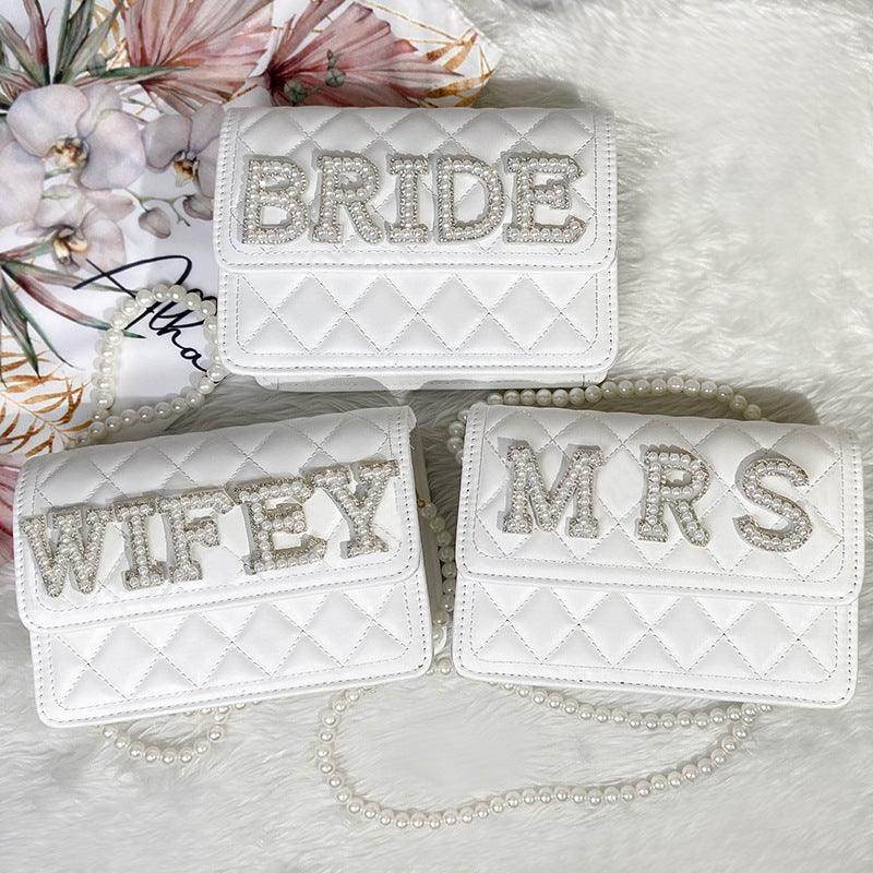 Bride Wifey Mrs Bride Wifey Mrs Alphabet purse Pearl crossbody bag bridal shower 731646137930 - COCOMELODY